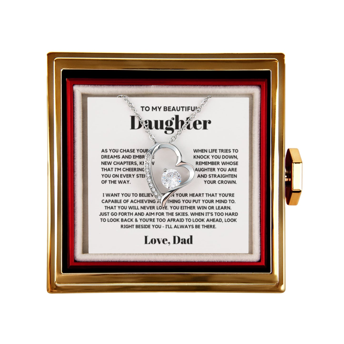 Daughter Necklace from Dad, Forever Love Pendant with Rotating Rose Box, Gift for Birthday, Valentines Day, Graduation, Christmas