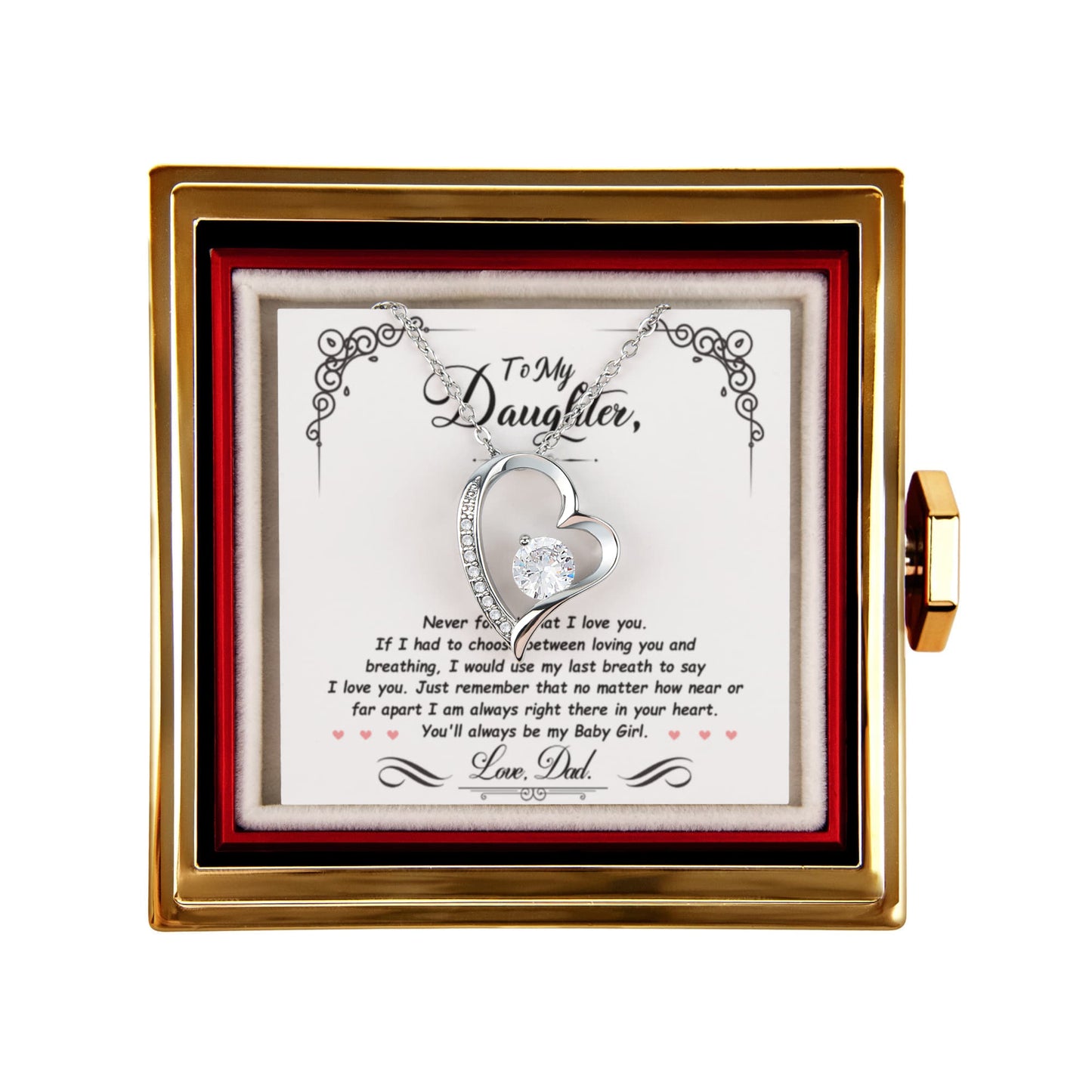 Daughter Necklace from Dad, Forever Love Pendant with Rotating Rose Box, Gift for Birthday, Valentines Day, Graduation, Christmas