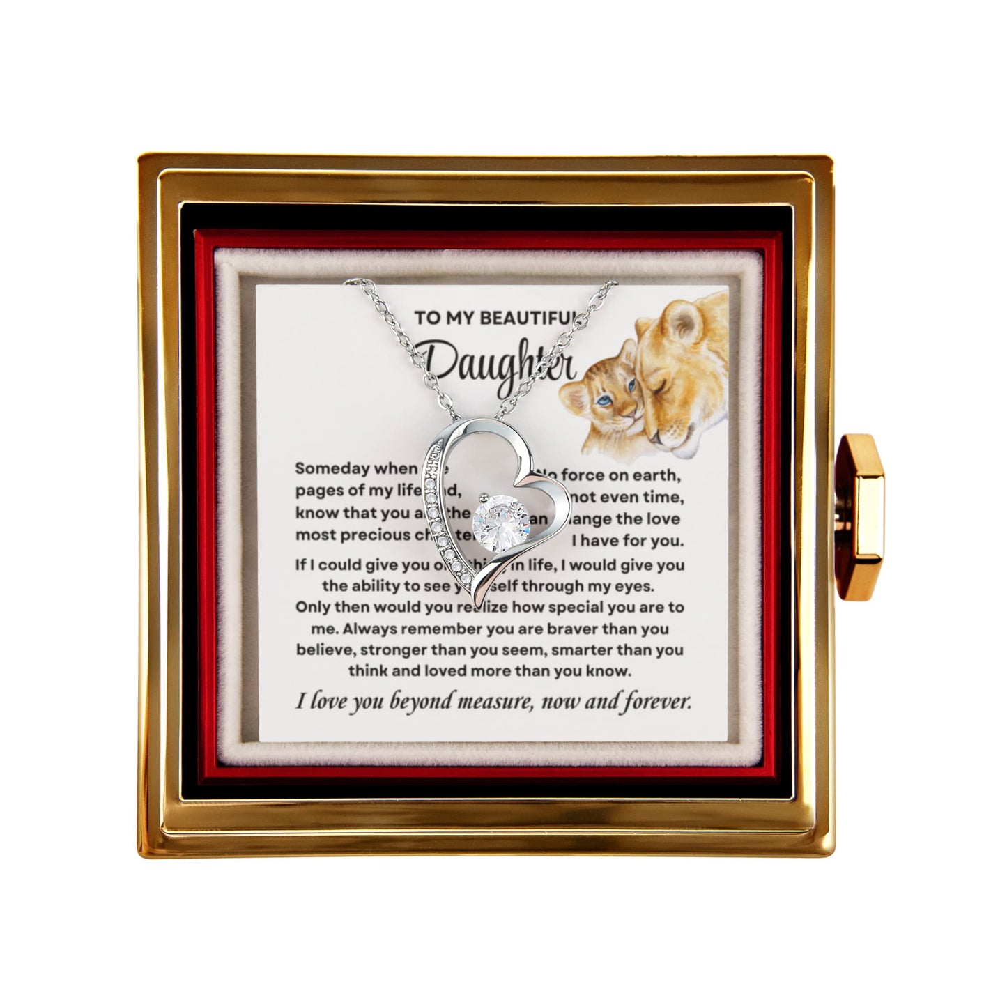 Daughter Necklace from Mom, Forever Love Pendant with Rotating Rose Box, Gift for Birthday, Valentines Day, Graduation, Christmas