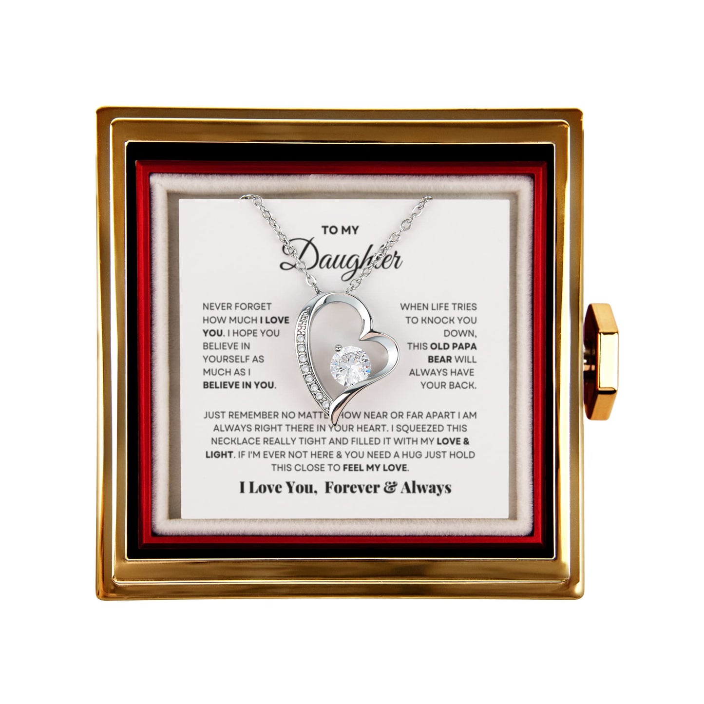 Daughter Necklace from Mom and Dad, Forever Love Pendant with Rotating Rose Box, Gift for Birthday, Valentines Day, Graduation, Christmas