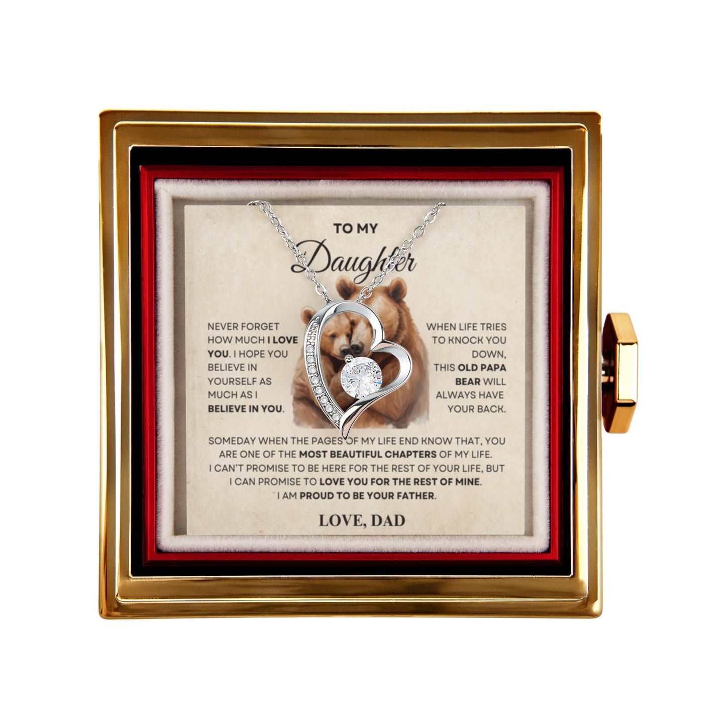 Daughter Necklace from Dad, Forever Love Pendant with Rotating Rose Box, Gift for Birthday, Valentines Day, Graduation, Christmas