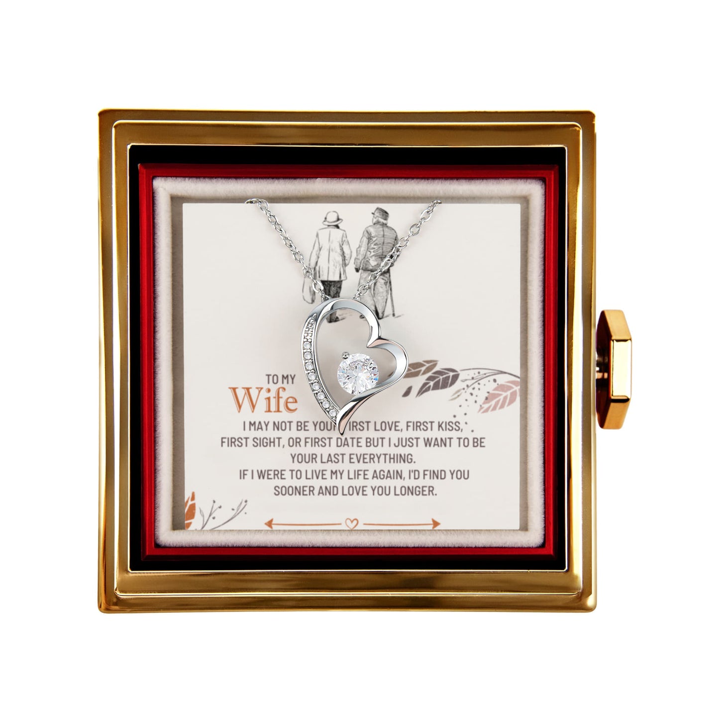 To my Wife Necklace from Husband, Forever Love Pendant with Rotating Rose Box, Gift for Anniversary, Valentines Day, Birthday