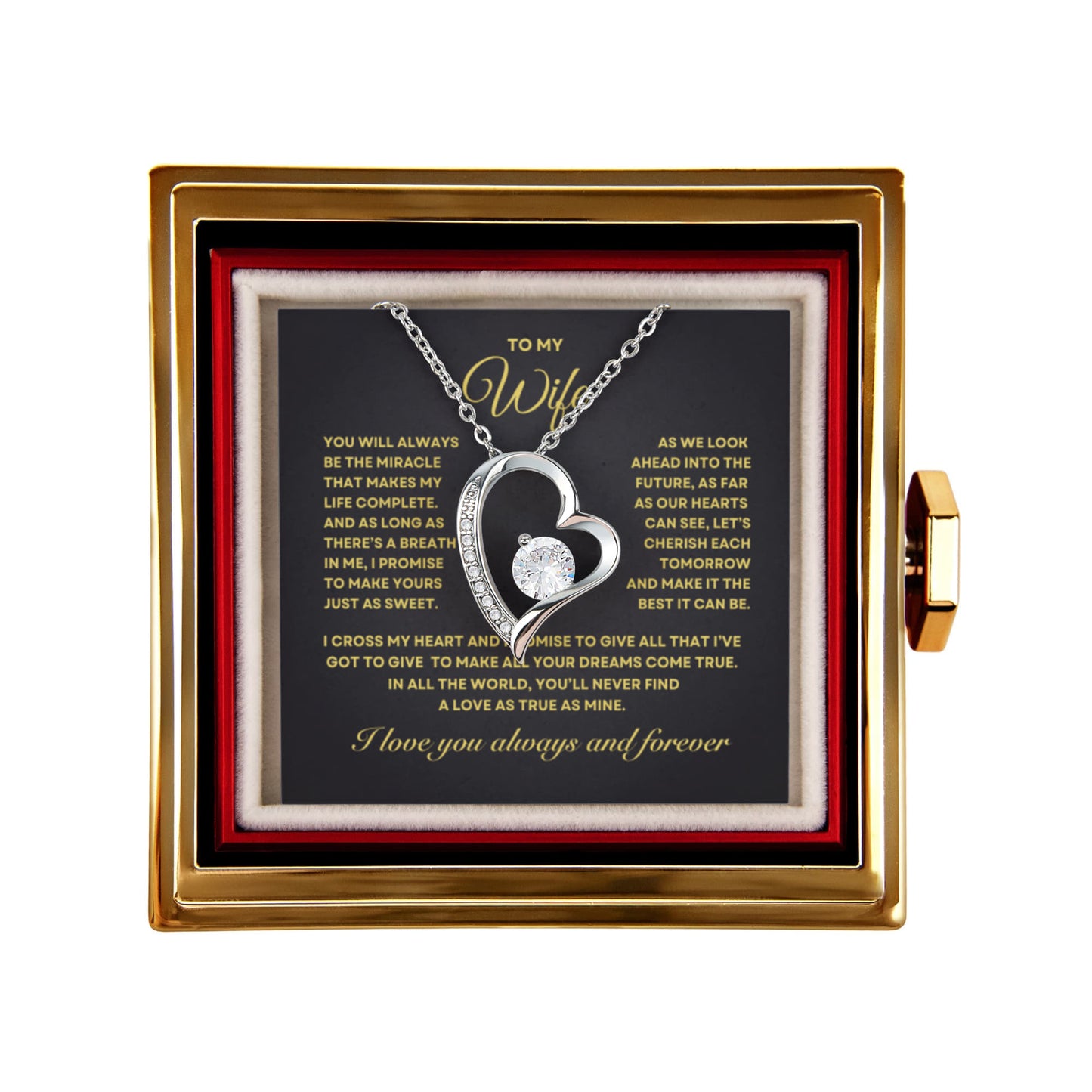 To my Wife Necklace from Husband, Forever Love Pendant with Rotating Rose Box, Gift for Anniversary, Valentines Day, Birthday