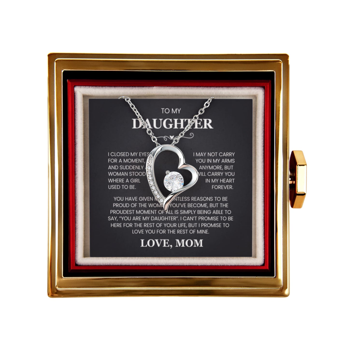 Daughter Necklace from Mom, Forever Love Pendant with Rotating Rose Box, Gift for Birthday, Valentines Day, Graduation, Christmas