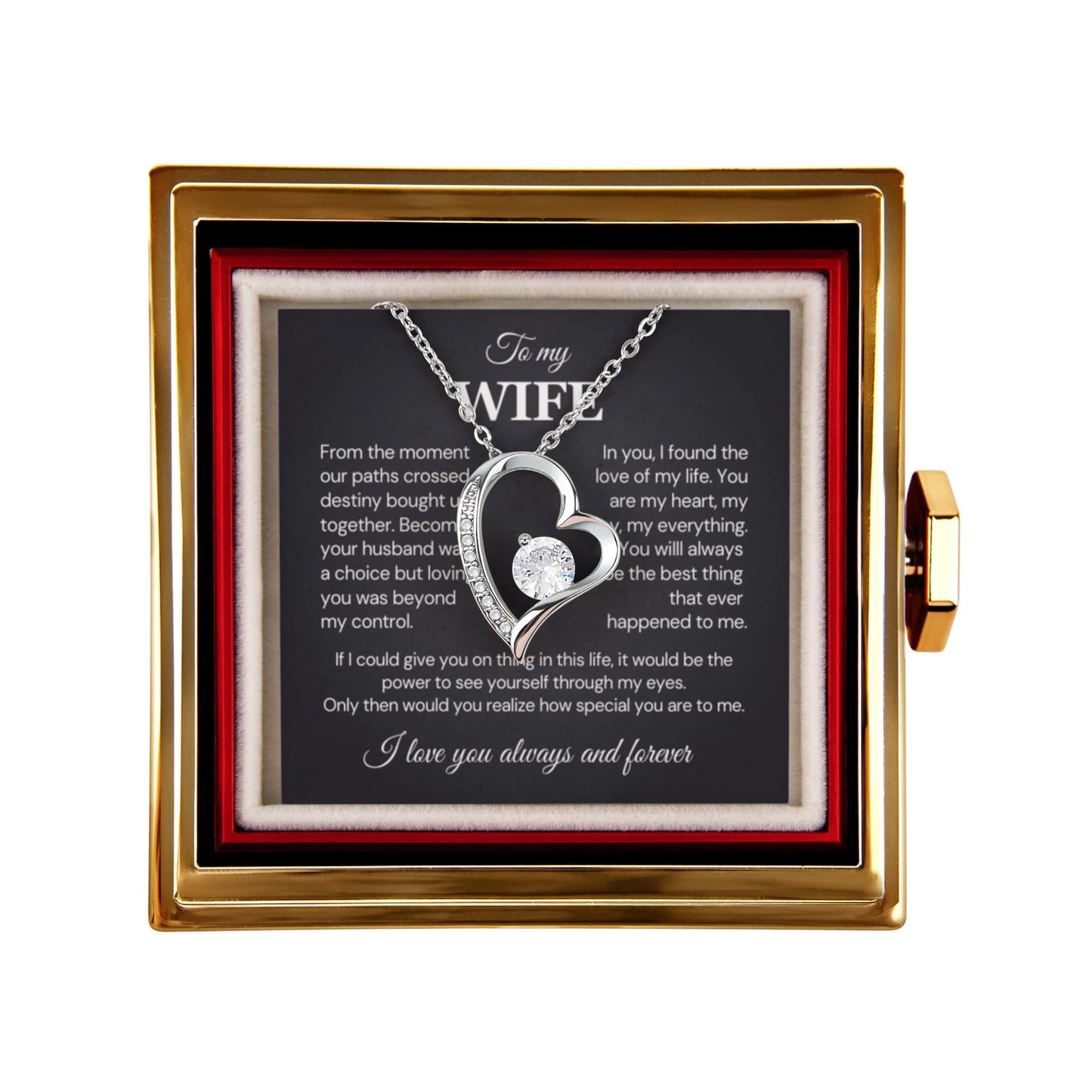 To my Wife Necklace from Husband, Forever Love Pendant with Rotating Rose Box, Gift for Anniversary, Valentines Day, Birthday