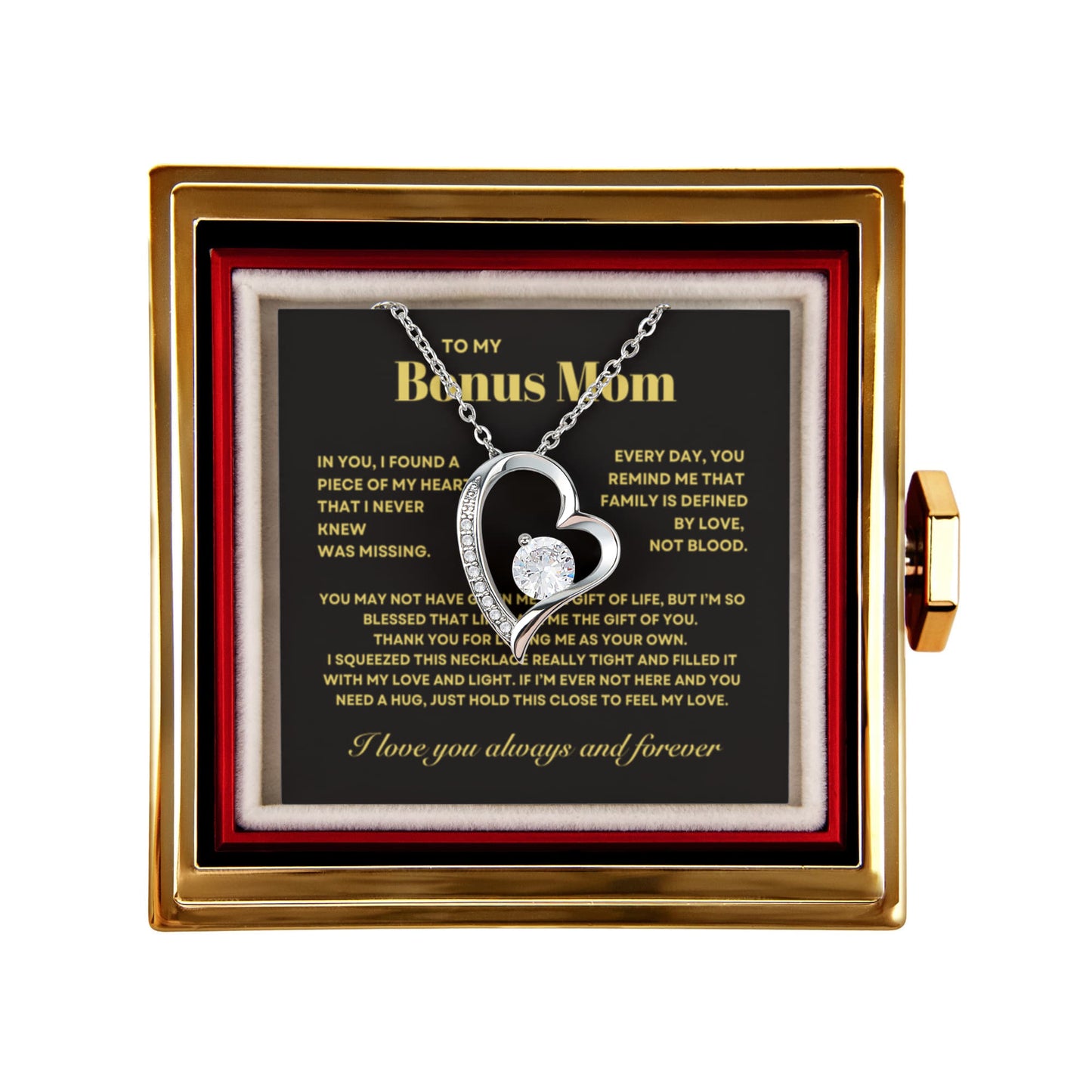 Bonus Mom Necklace Gift from Stepdaughter, Forever Love Necklace with Rotating Rose Box, Gift for mothers day, Valentines Day, Birthday