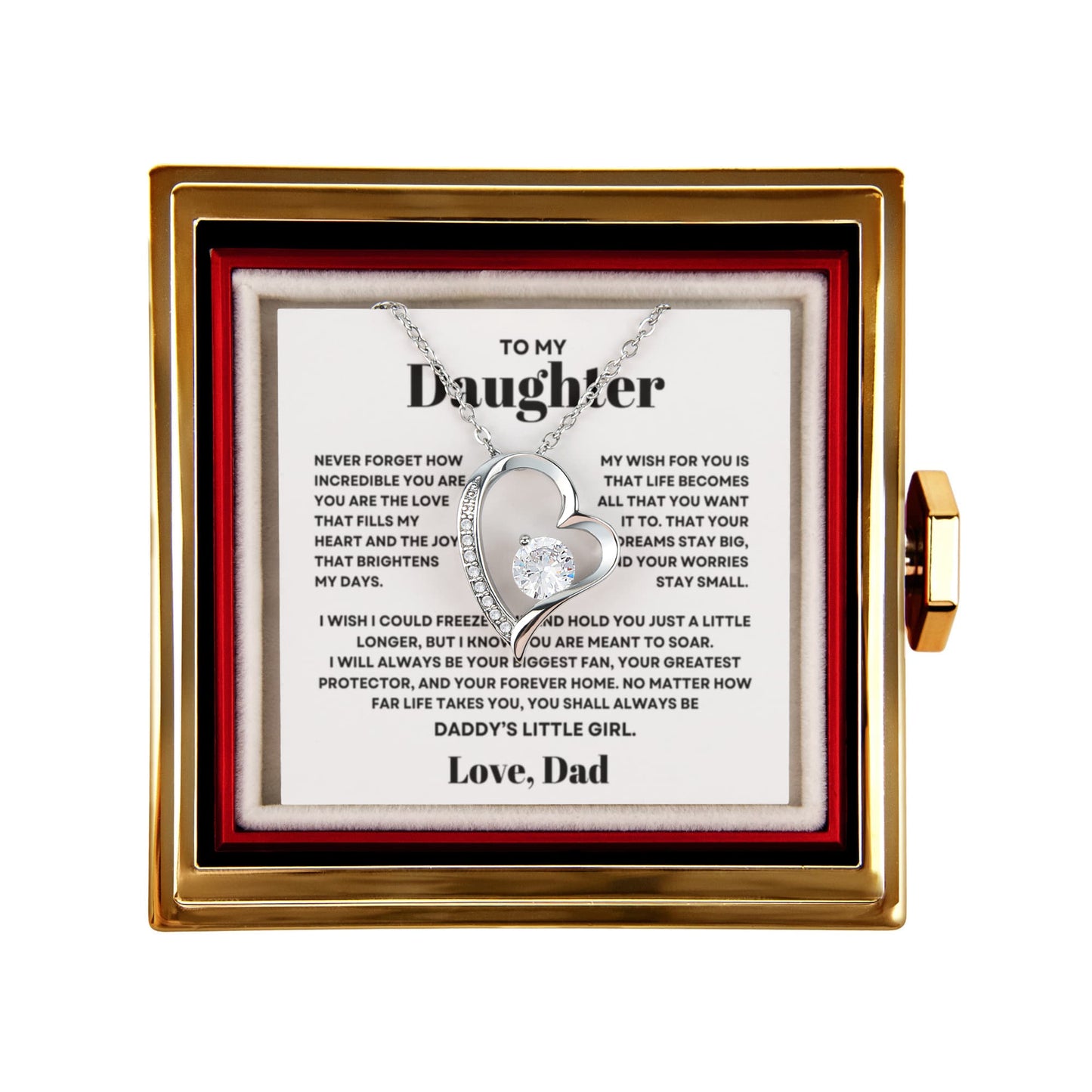 Daughter Necklace from Dad, Forever Love Pendant with Rotating Rose Box, Gift for Birthday, Valentines Day, Graduation, Christmas