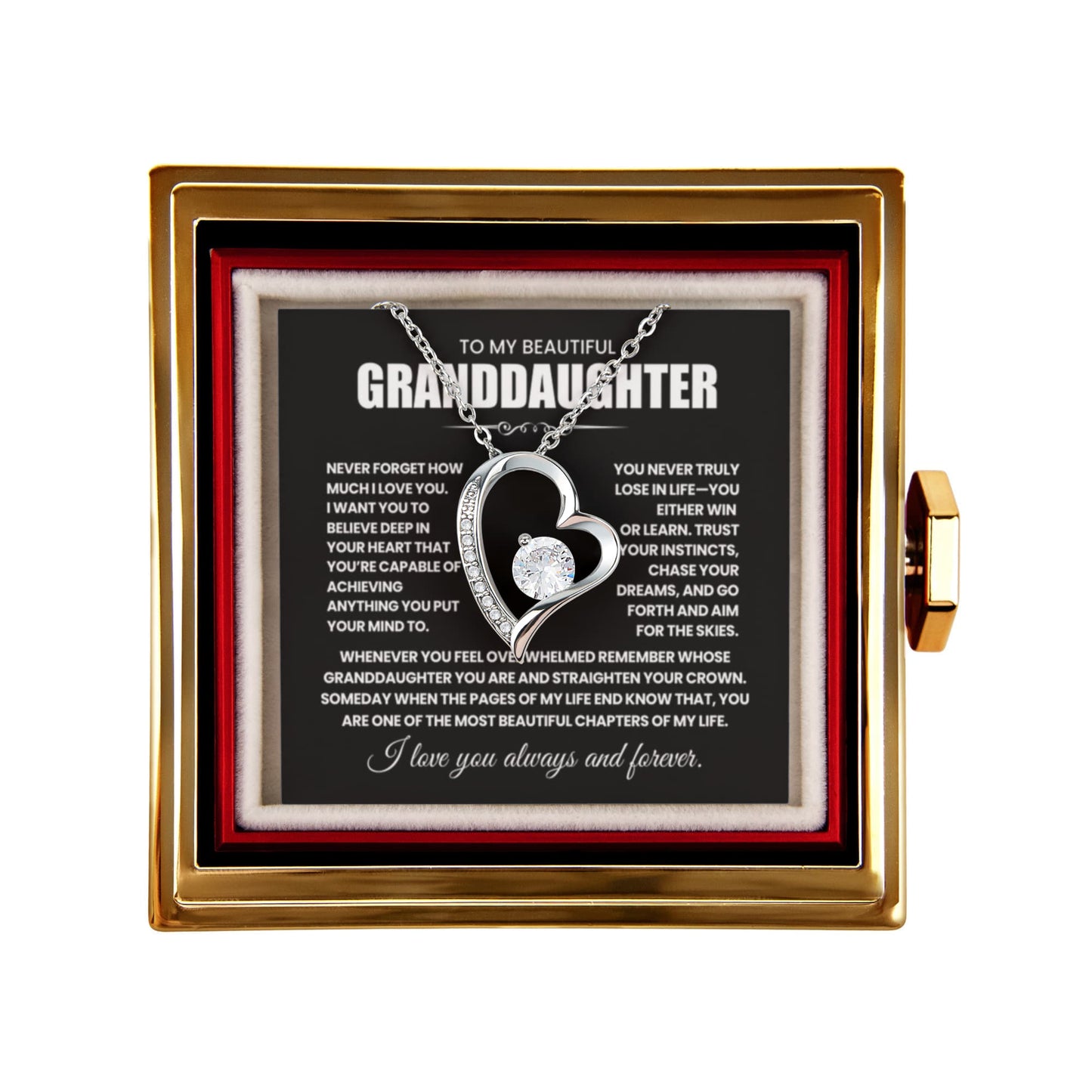 To my Granddaughter necklace from Grandparents, Forever Love Pendant with Rotating Rose Box, Gift for Birthday, Valentines Day, Graduation, Christmas
