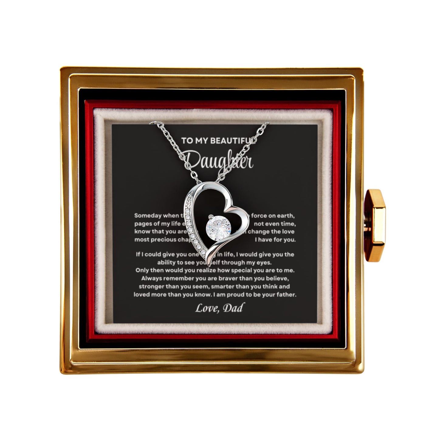 Daughter Necklace from Dad, Forever Love Pendant with Rotating Rose Box, Gift for Birthday, Valentines Day, Graduation, Christmas