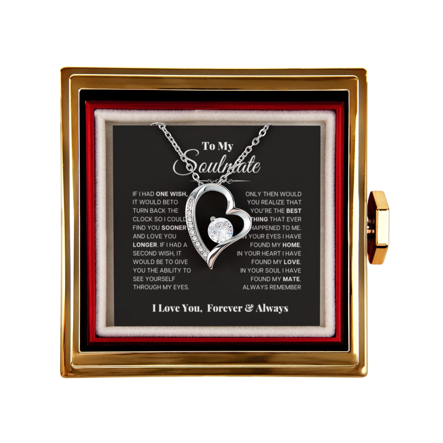 To my Soulmate Wife Necklace from Husband, Forever Love Pendant with Rotating Rose Box, Gift for Anniversary, Valentines Day, Birthday