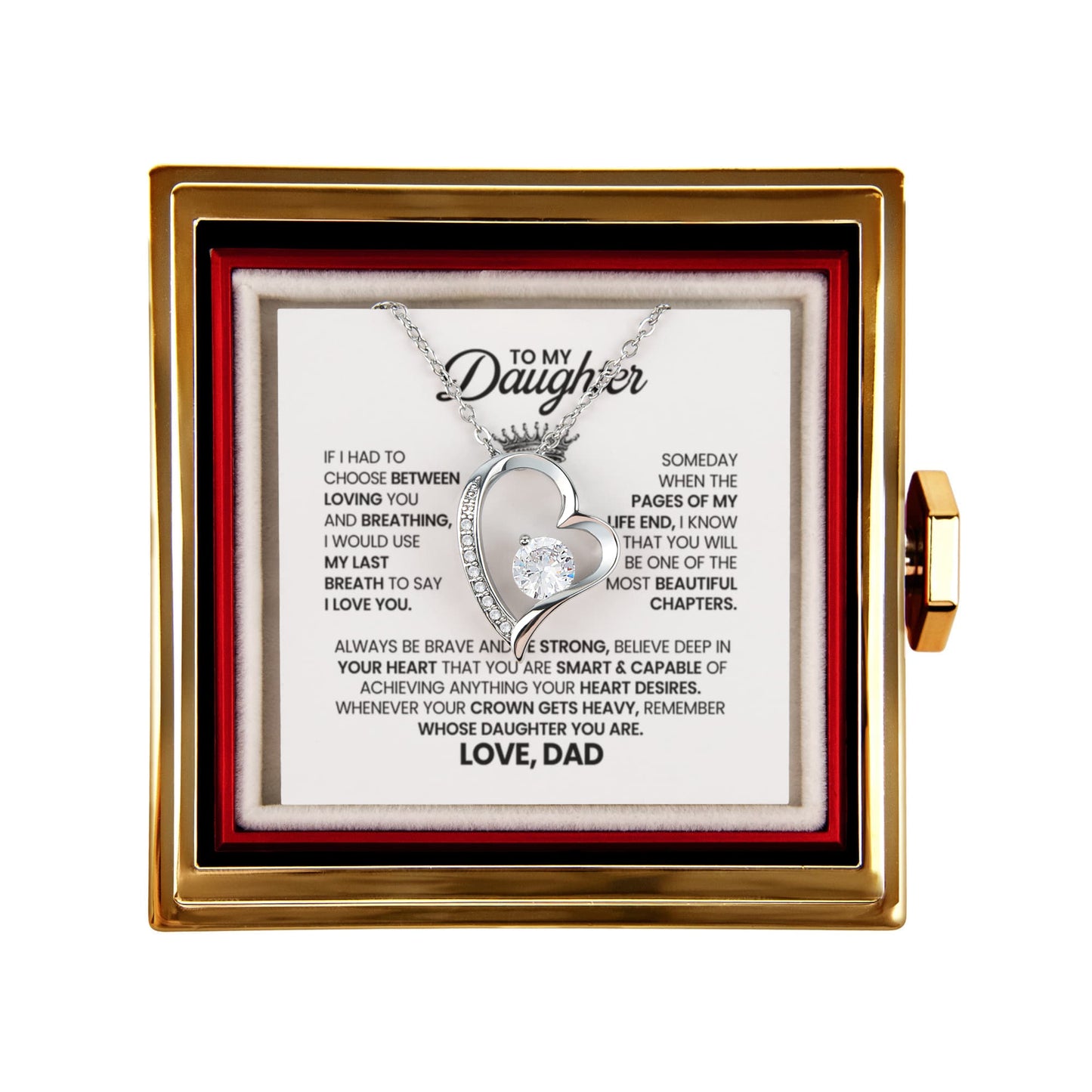 Daughter Necklace from Dad, Forever Love Pendant with Rotating Rose Box, Gift for Birthday, Valentines Day, Graduation, Christmas