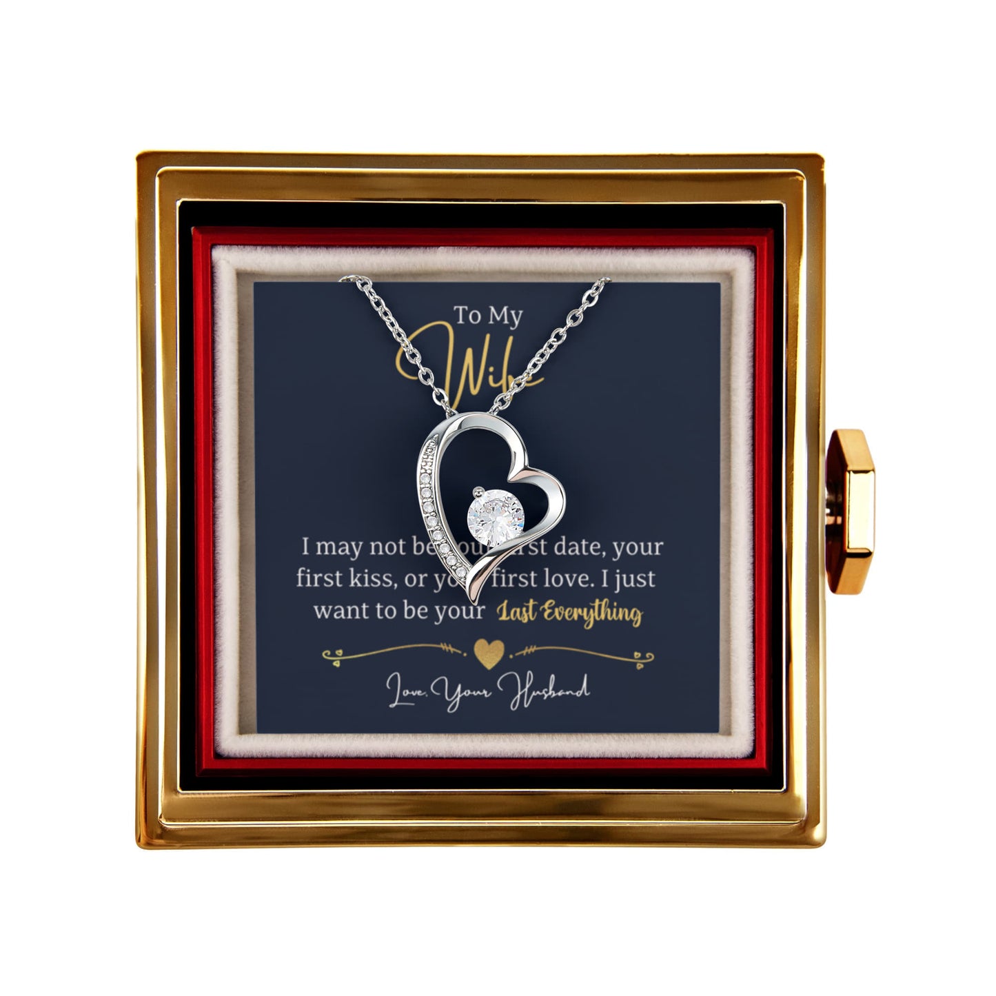 To my  Wife Necklace from Husband, Forever Love Pendant with Rotating Rose Box, Gift for Anniversary, Valentines Day, Birthday
