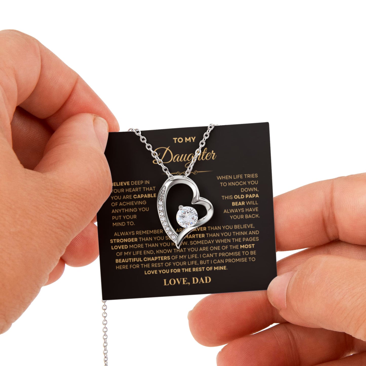 Daughter Necklace from Dad, Forever Love Pendant with Rotating Rose Box, Gift for Birthday, Valentines Day, Graduation, Christmas