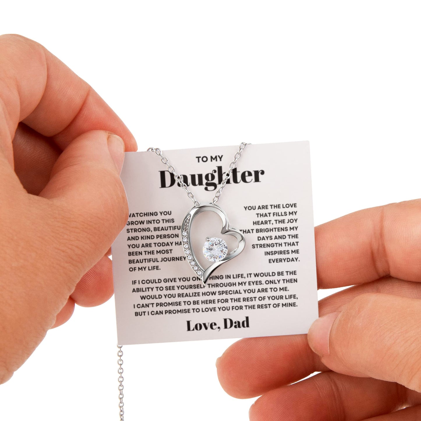 Daughter Necklace from Dad, Forever Love Pendant with Rotating Rose Box, Gift for Birthday, Valentines Day, Graduation, Christmas