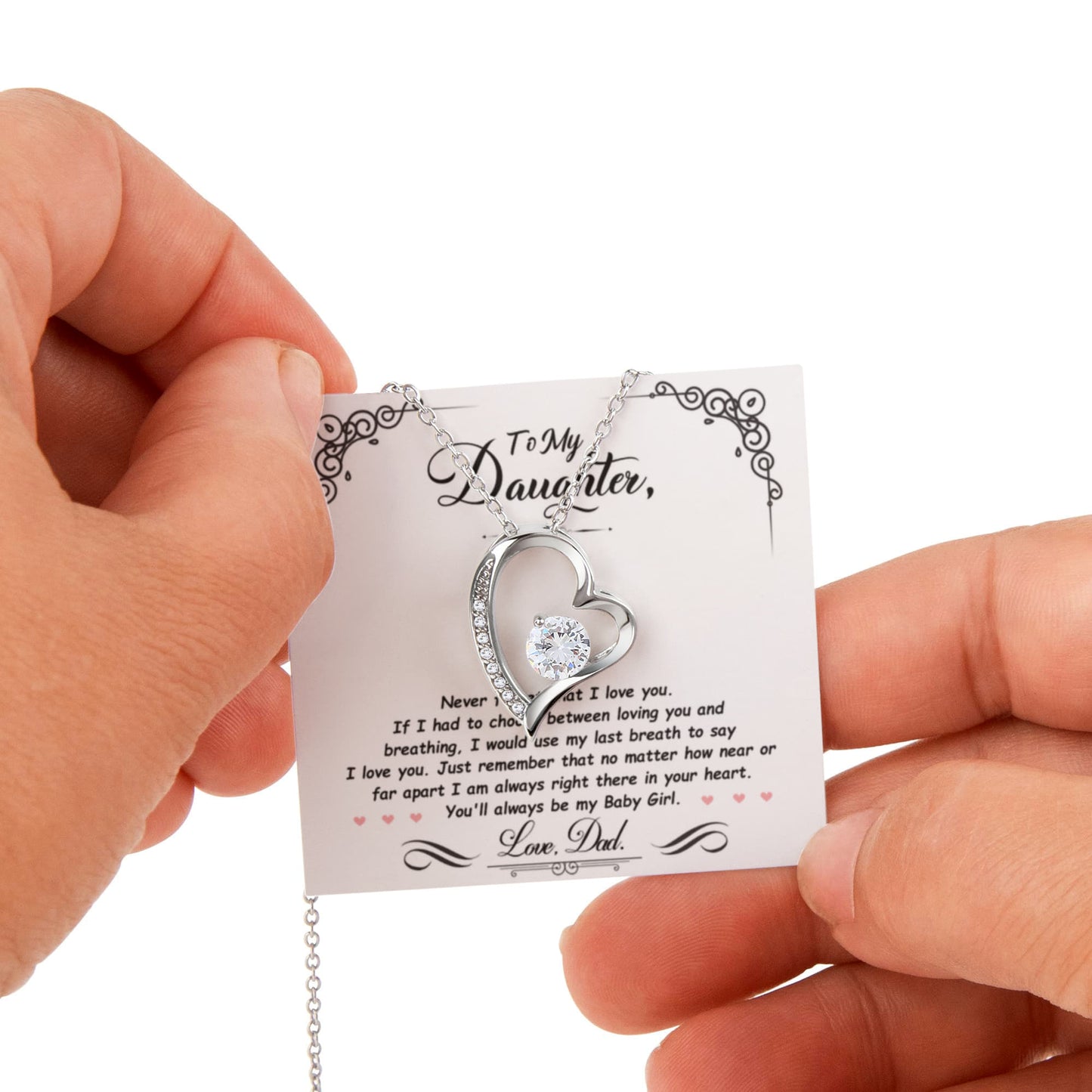 Daughter Necklace from Dad, Forever Love Pendant with Rotating Rose Box, Gift for Birthday, Valentines Day, Graduation, Christmas