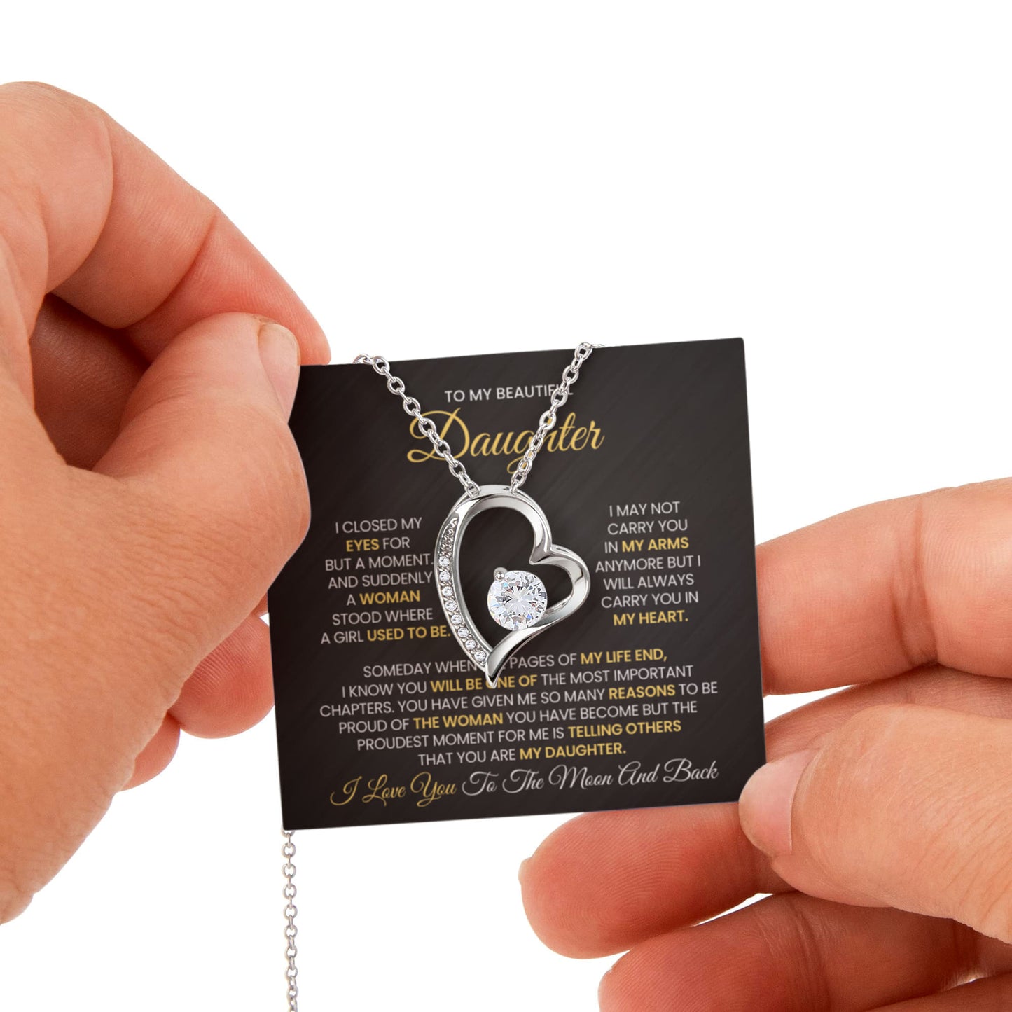 Daughter Necklace from Mom and Dad, Forever Love Pendant with Rotating Rose Box, Gift for Birthday, Valentines Day, Graduation, Christmas