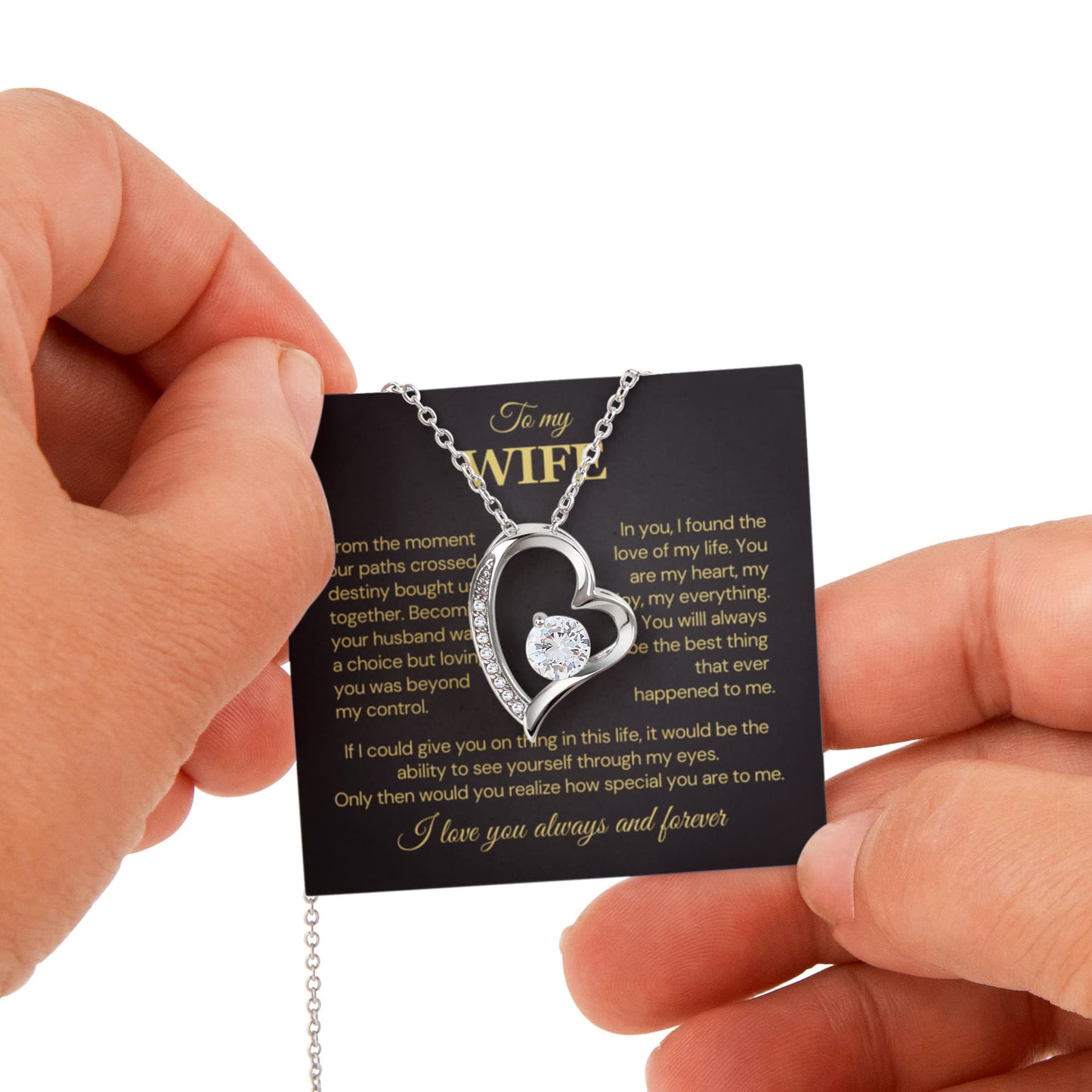 To my Wife Necklace from Husband, Forever Love Pendant with Rotating Rose Box, Gift for Anniversary, Valentines Day, Birthday