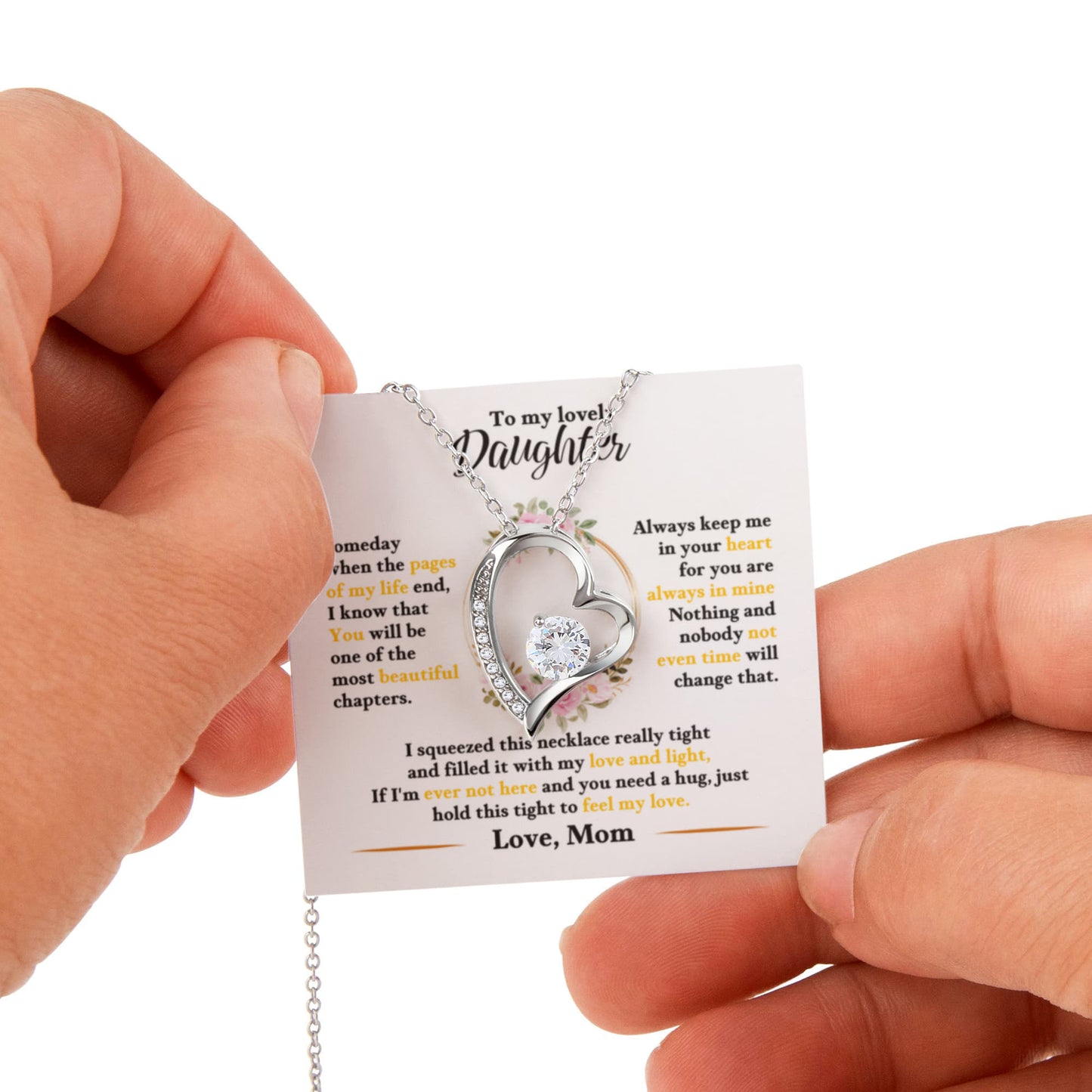 Daughter Necklace from Mom, Forever Love Pendant with Rotating Rose Box, Gift for Birthday, Valentines Day, Graduation, Christmas