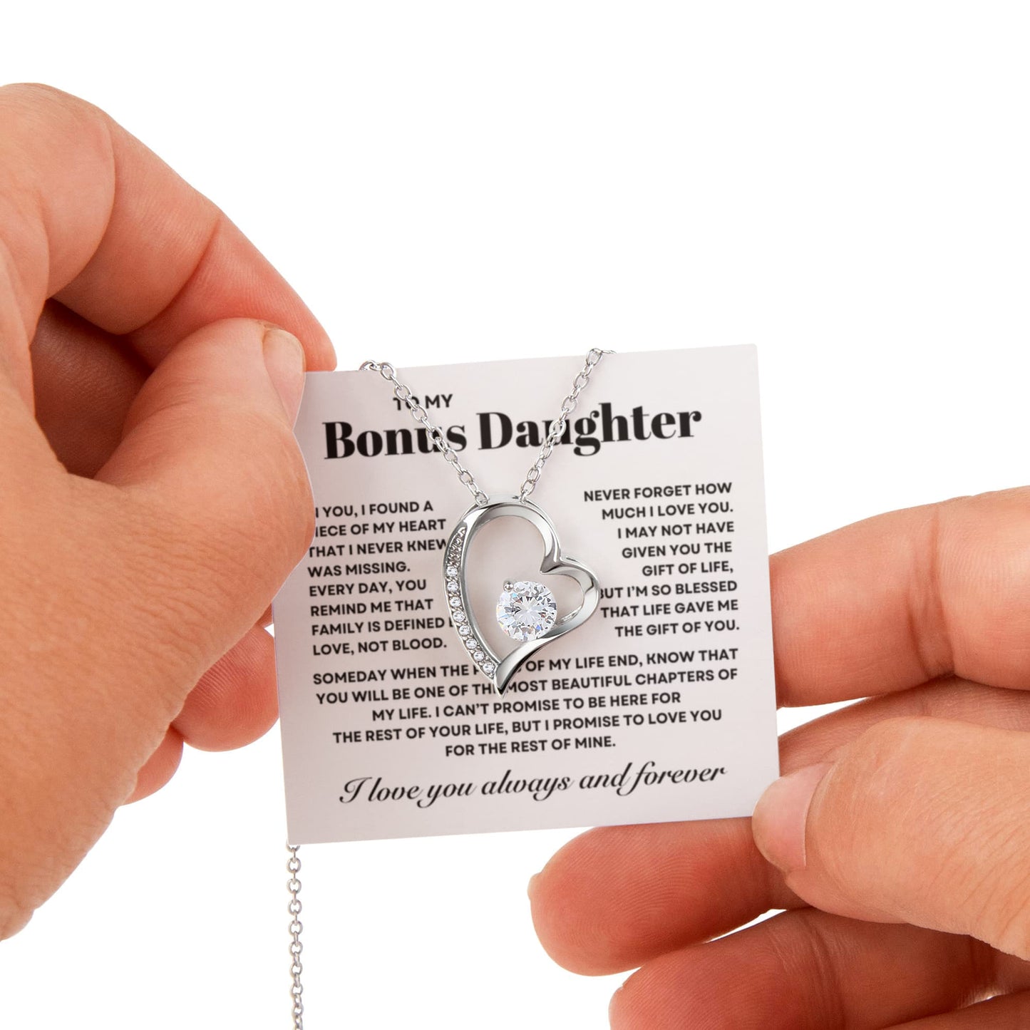 Bonus Daughter Necklace from Step Mom and Dad,  Forever Love Pendant with Rotating Rose Box, Gift for Birthday, Valentines Day, Graduation, Christmas