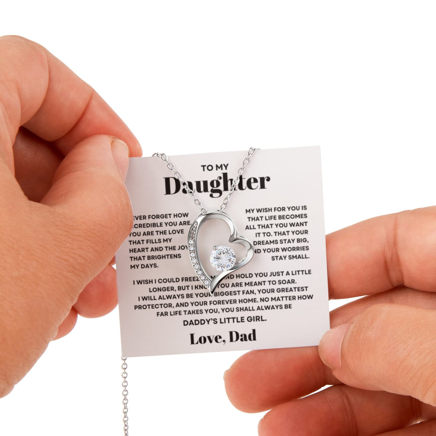 Daughter Necklace from Dad, Forever Love Pendant with Rotating Rose Box, Gift for Birthday, Valentines Day, Graduation, Christmas