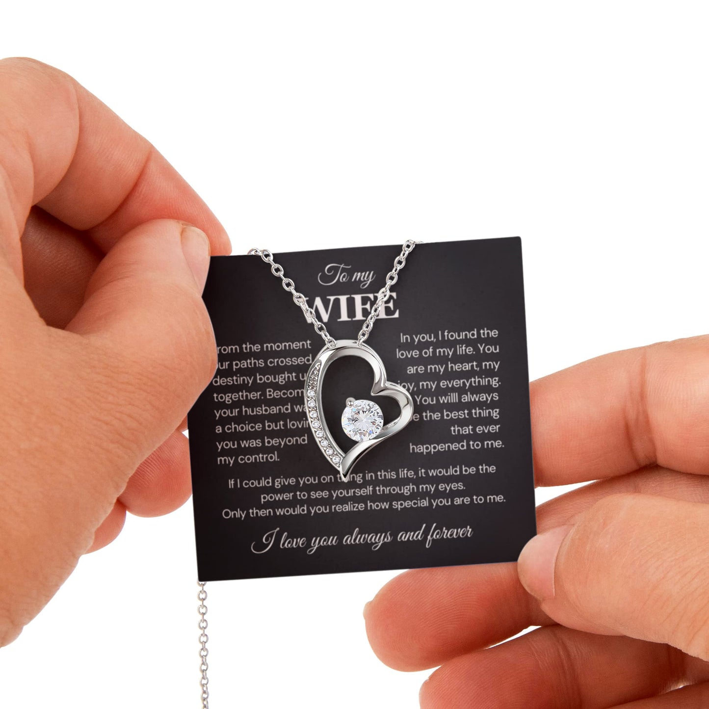 To my Wife Necklace from Husband, Forever Love Pendant with Rotating Rose Box, Gift for Anniversary, Valentines Day, Birthday