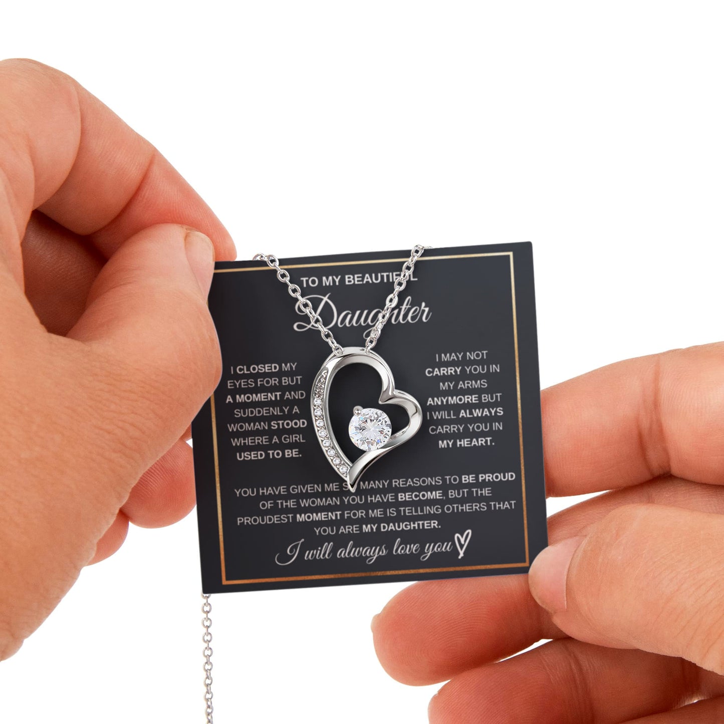 Daughter Necklace from Mom and Dad, Forever Love Pendant with Rotating Rose Box, Gift for Birthday, Valentines Day, Graduation, Christmas