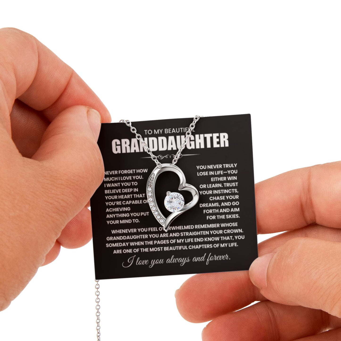 To my Granddaughter necklace from Grandparents, Forever Love Pendant with Rotating Rose Box, Gift for Birthday, Valentines Day, Graduation, Christmas