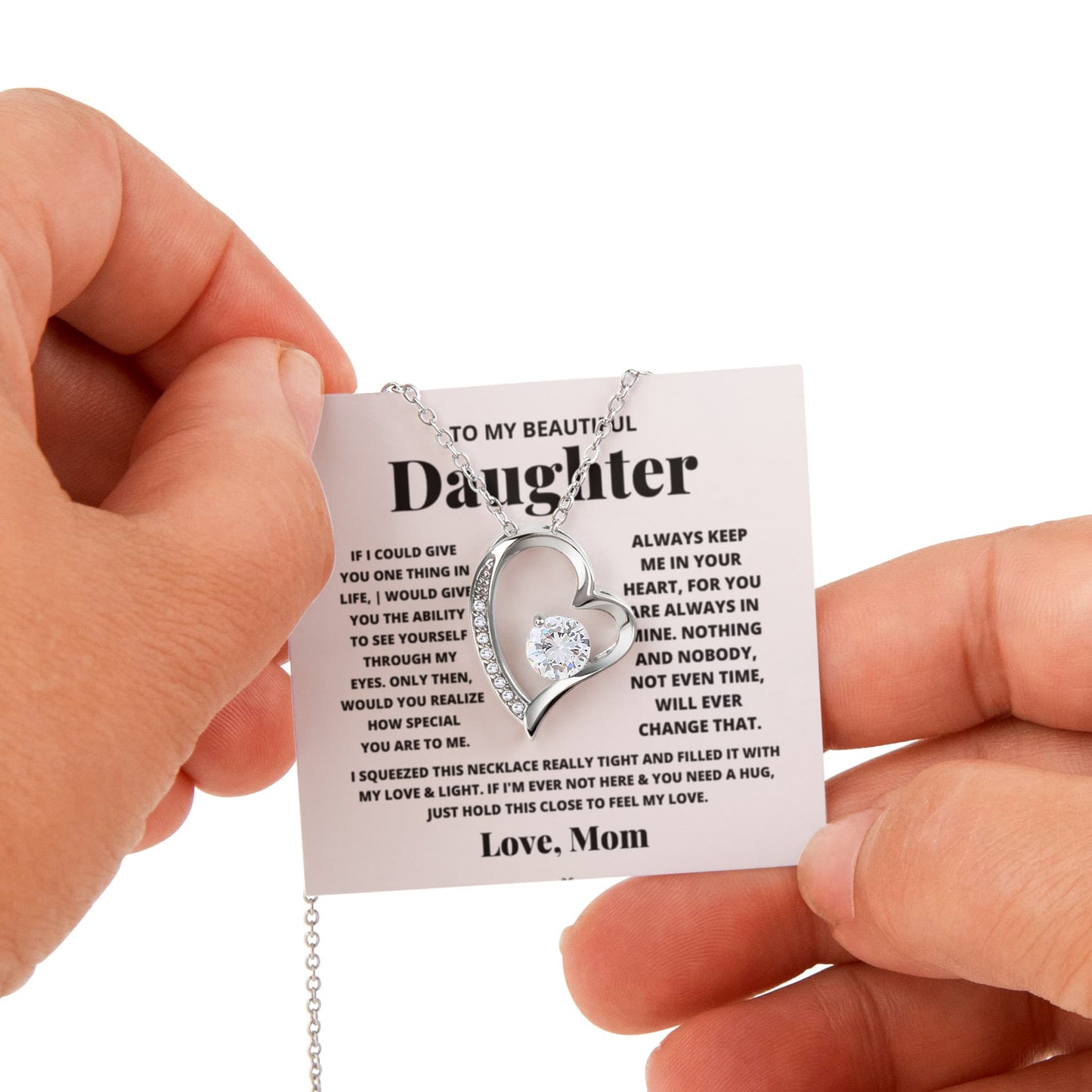 Daughter Necklace from Mom, Forever Love Pendant with Rotating Rose Box, Gift for Birthday, Valentines Day, Graduation, Christmas