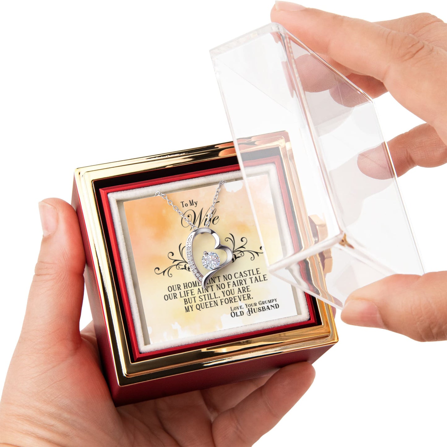 To my Wife Necklace from Husband, Forever Love Pendant with Rotating Rose Box, Gift for Anniversary, Valentines Day, Birthday, Christmas