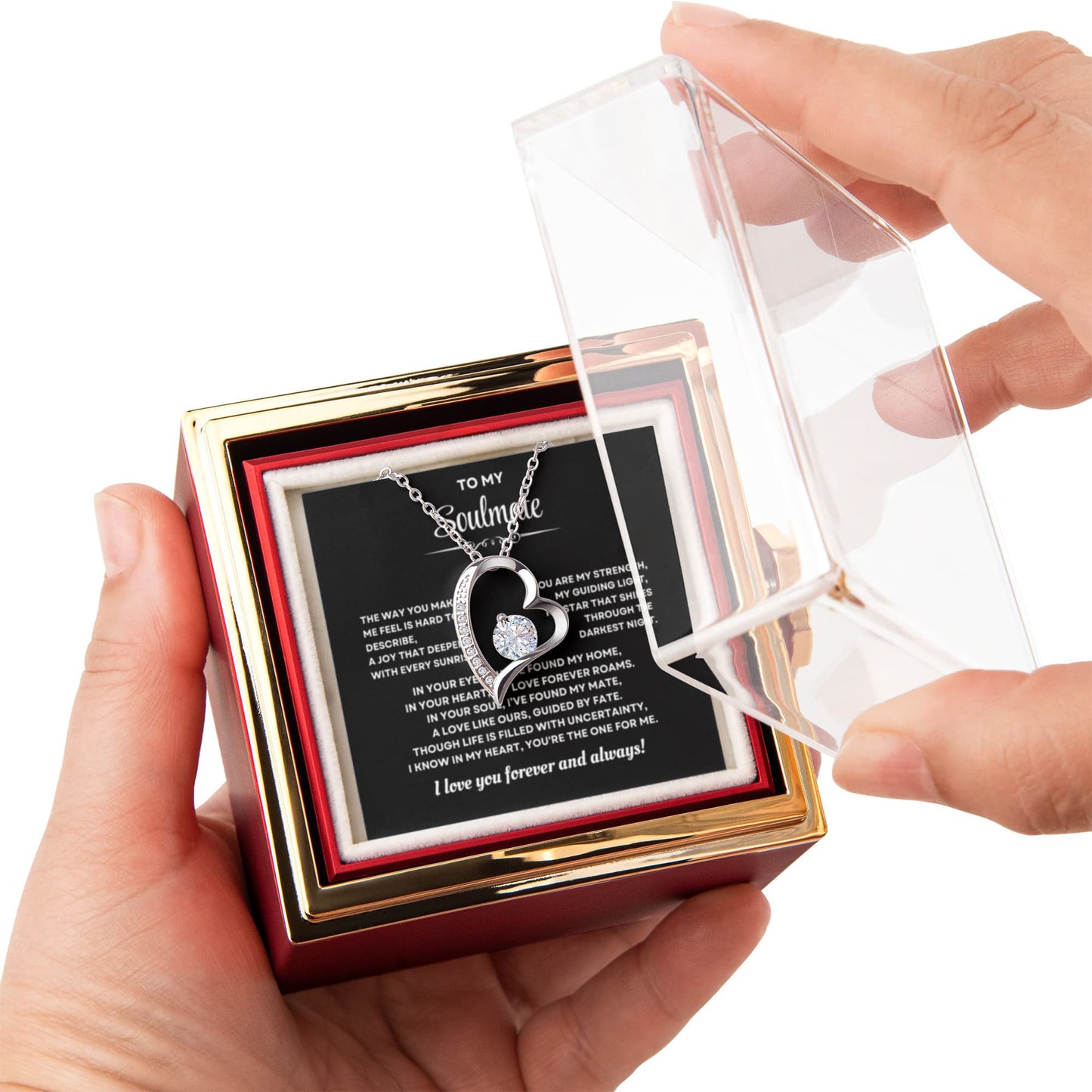 To my Soulmate Wife Necklace from Husband, Forever Love Pendant with Rotating Rose Box, Gift for Anniversary, Valentines Day, Birthday