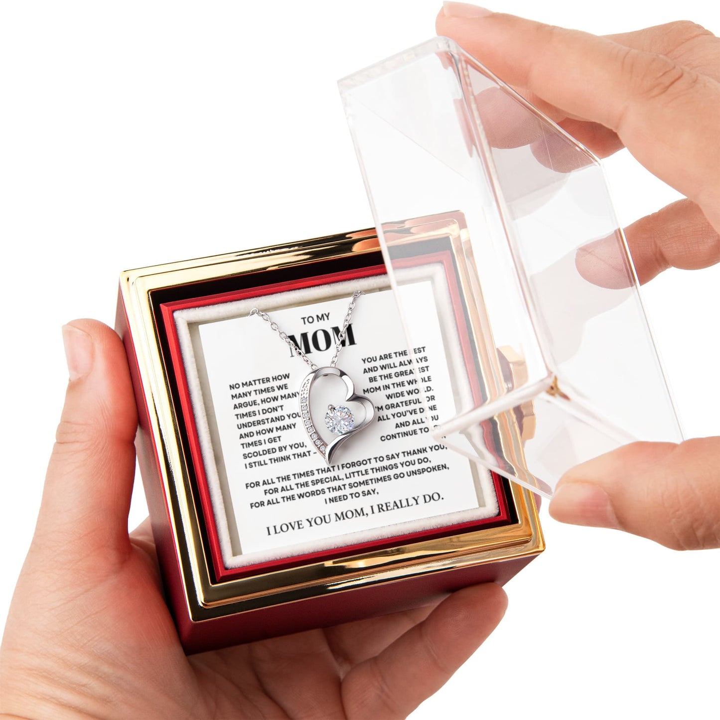 To my Mom Gift from Son and Daughter, Forever Love Necklace with Rotating Rose Box, Gift for mothers day, Valentines Day, Birthday