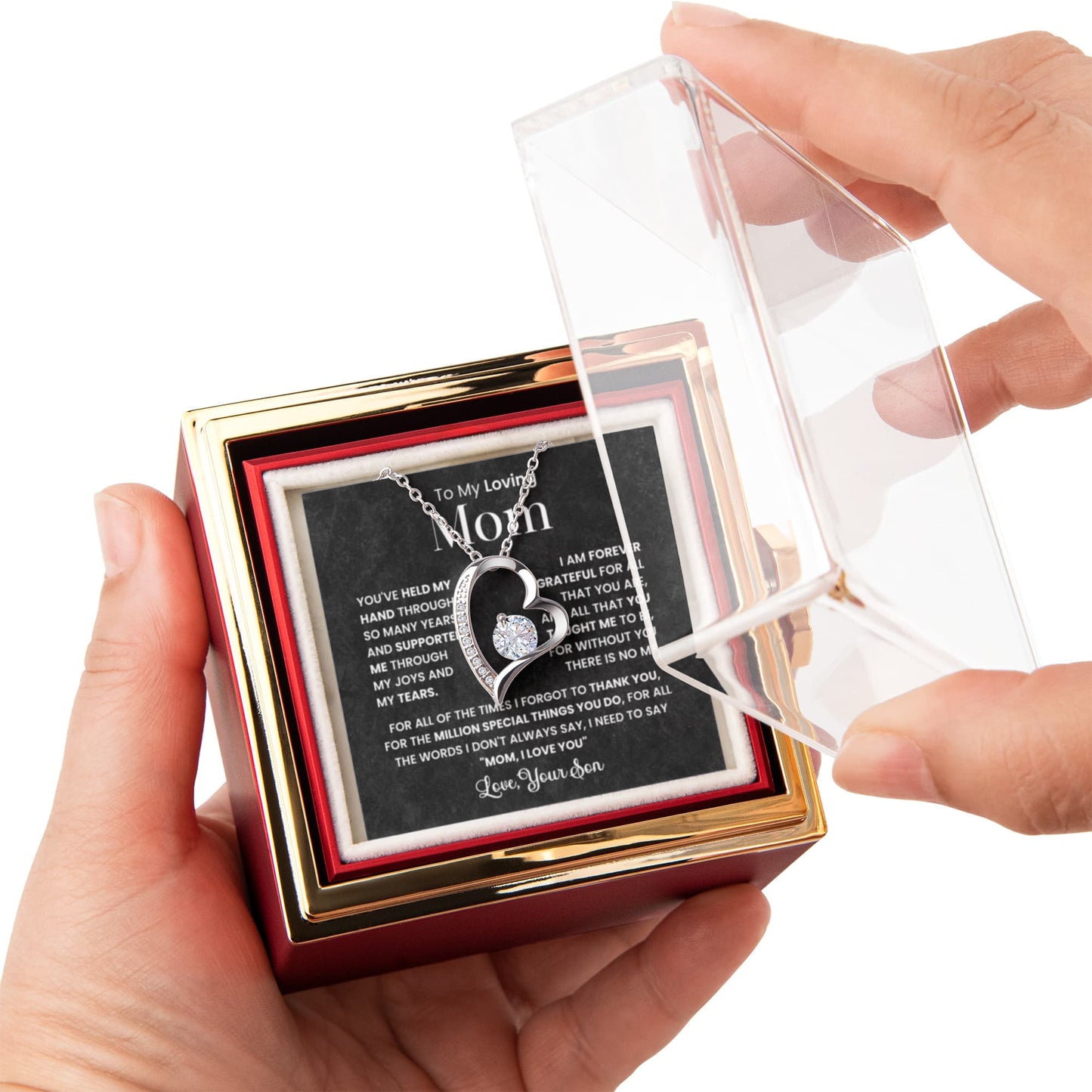 To my Mom Gift from son, Forever Love Necklace with Rotating Rose Box, Gift for mothers day, Valentines Day, Birthday