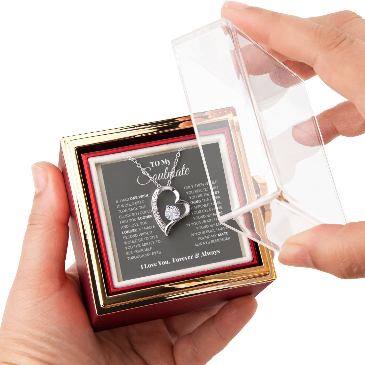 To my Soulmate Wife Necklace from Husband, Forever Love Pendant with Rotating Rose Box, Gift for Anniversary, Valentines Day, Birthday