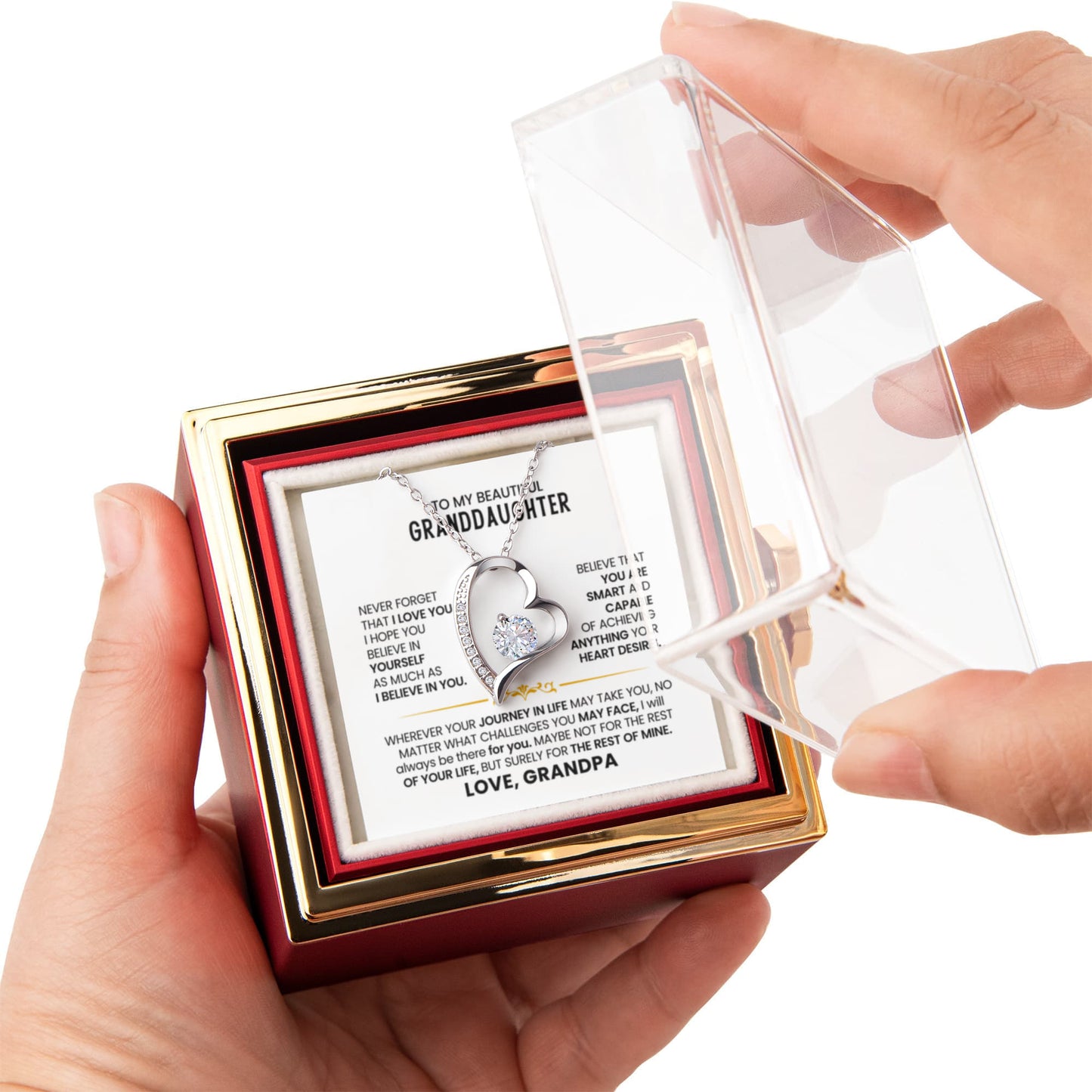 To my Granddaughter necklace from Grandparents, Forever Love Pendant with Rotating Rose Box, Gift for Birthday, Valentines Day, Graduation, Christmas