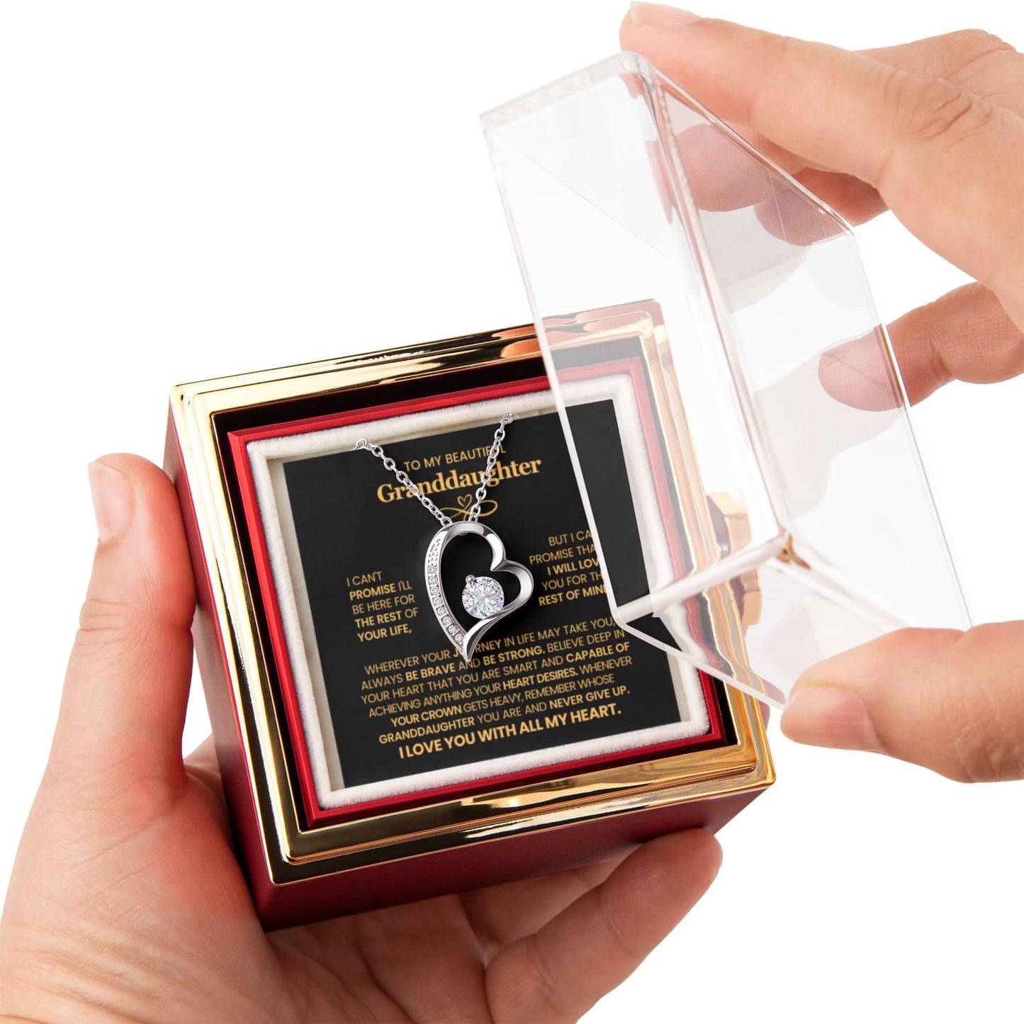 To my Granddaughter necklace from Grandparents, Forever Love Pendant with Rotating Rose Box, Gift for Birthday, Valentines Day, Graduation, Christmas