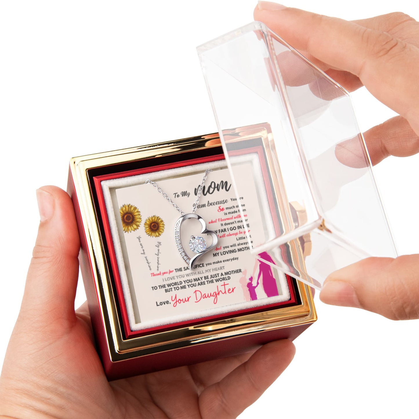 To my Mom Gift from Daughter, Forever Love Necklace with Rotating Rose Box, Gift for mothers day, Valentines Day, Birthday