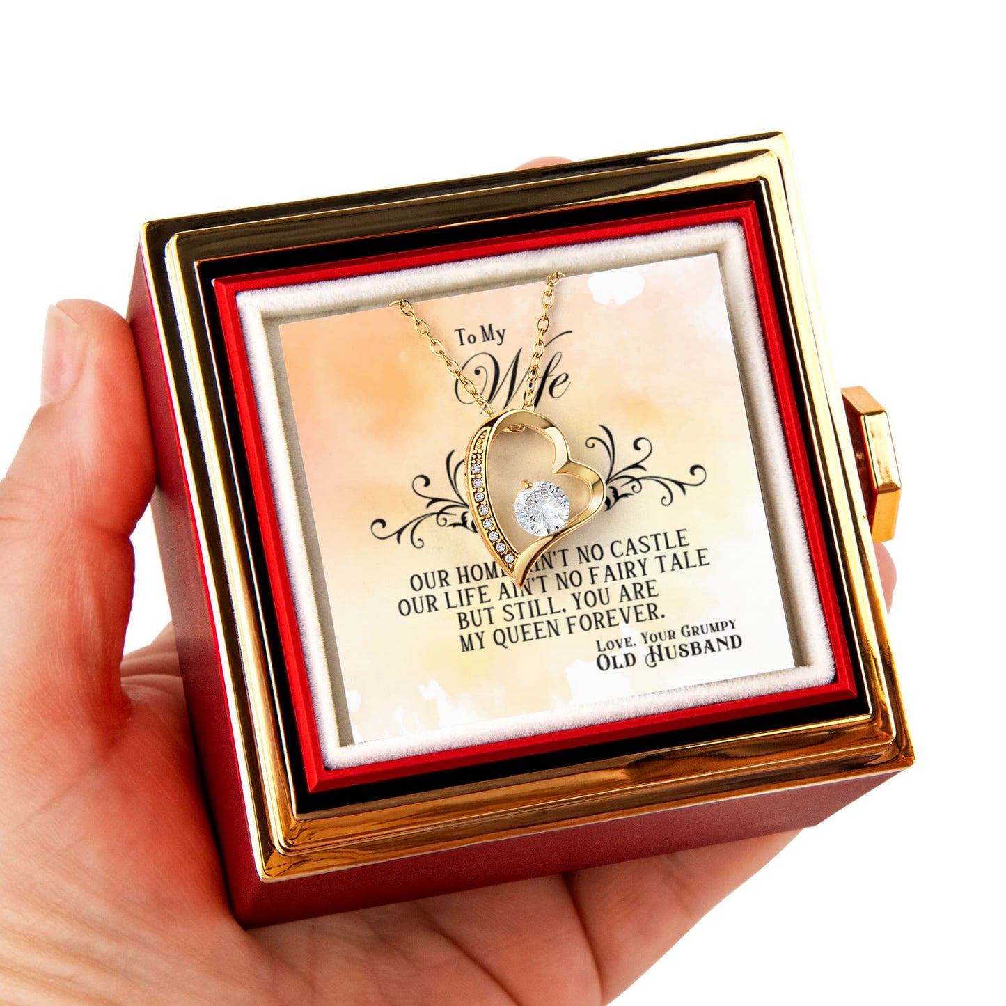 To my Wife Necklace from Husband, Forever Love Pendant with Rotating Rose Box, Gift for Anniversary, Valentines Day, Birthday, Christmas