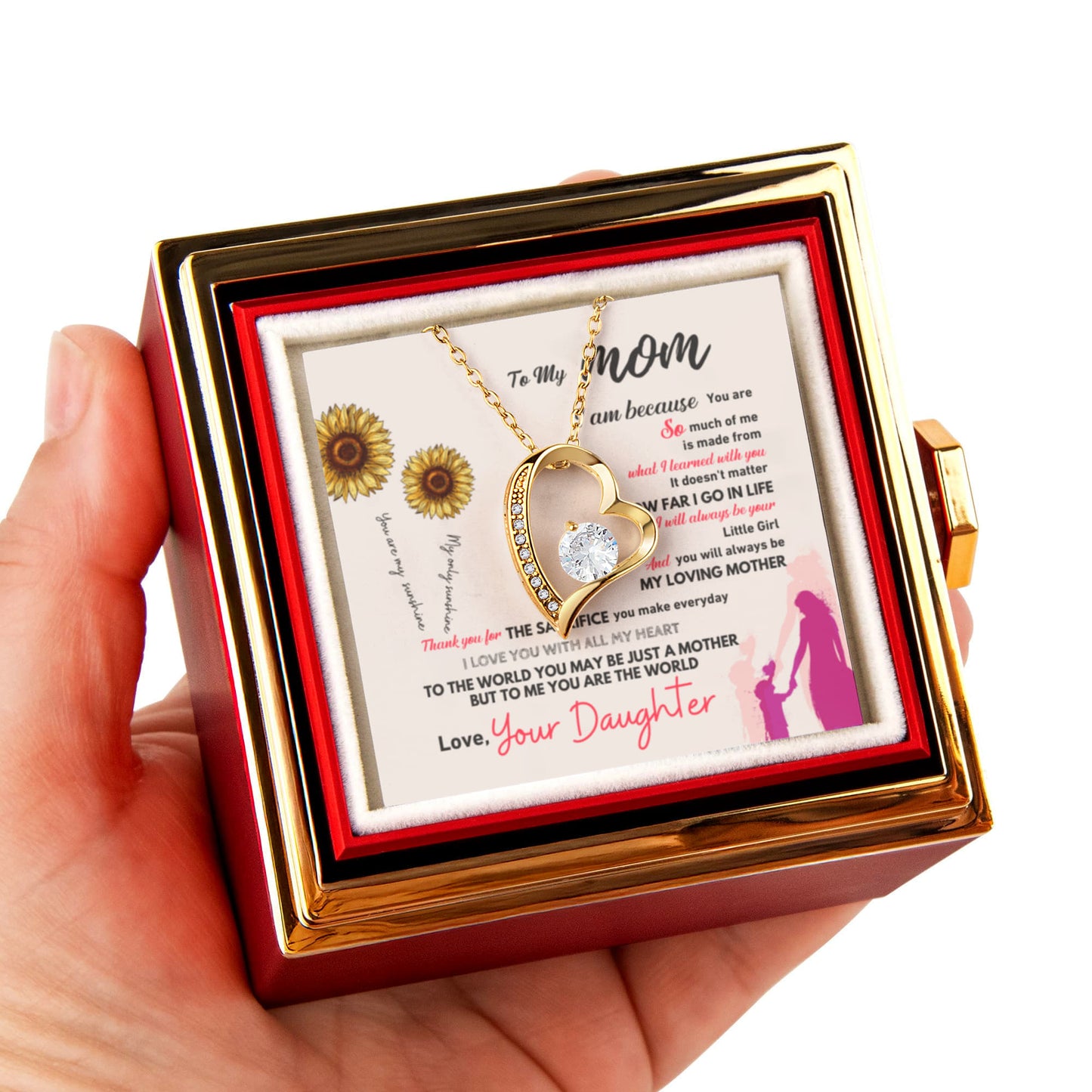 To my Mom Gift from Daughter, Forever Love Necklace with Rotating Rose Box, Gift for mothers day, Valentines Day, Birthday