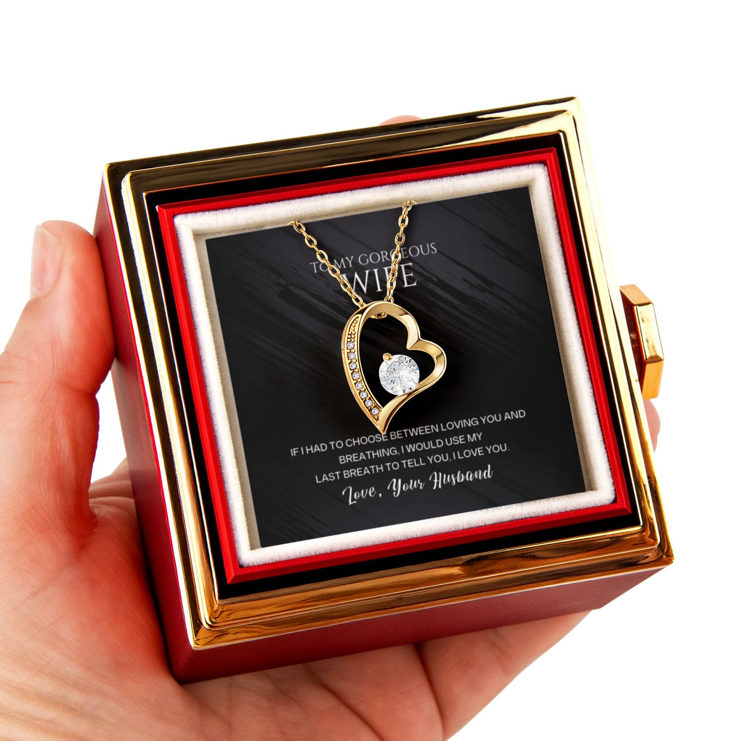 To my  Wife Necklace from Husband, Forever Love Pendant with Rotating Rose Box, Gift for Anniversary, Valentines Day, Birthday