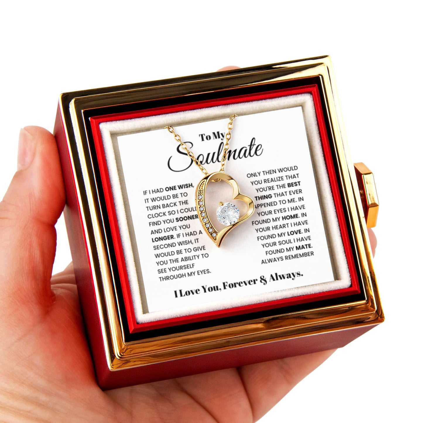 To my Soulmate Wife Necklace from Husband, Forever Love Pendant with Rotating Rose Box, Gift for Anniversary, Valentines Day, Birthday