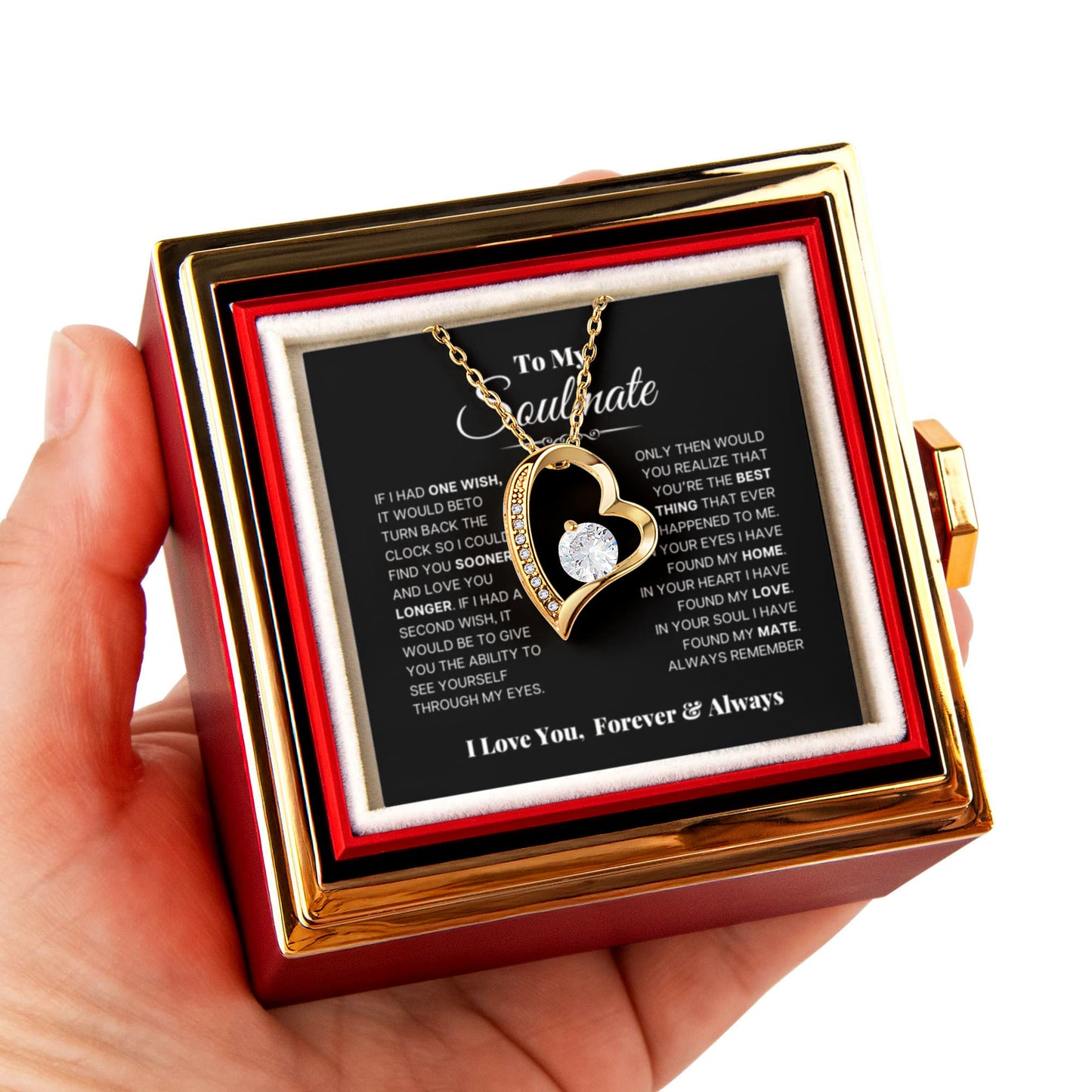 To my Soulmate Wife Necklace from Husband, Forever Love Pendant with Rotating Rose Box, Gift for Anniversary, Valentines Day, Birthday