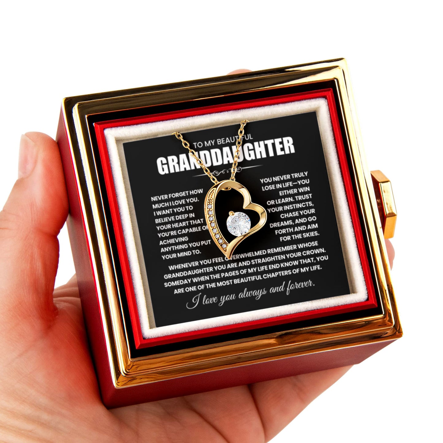 To my Granddaughter necklace from Grandparents, Forever Love Pendant with Rotating Rose Box, Gift for Birthday, Valentines Day, Graduation, Christmas