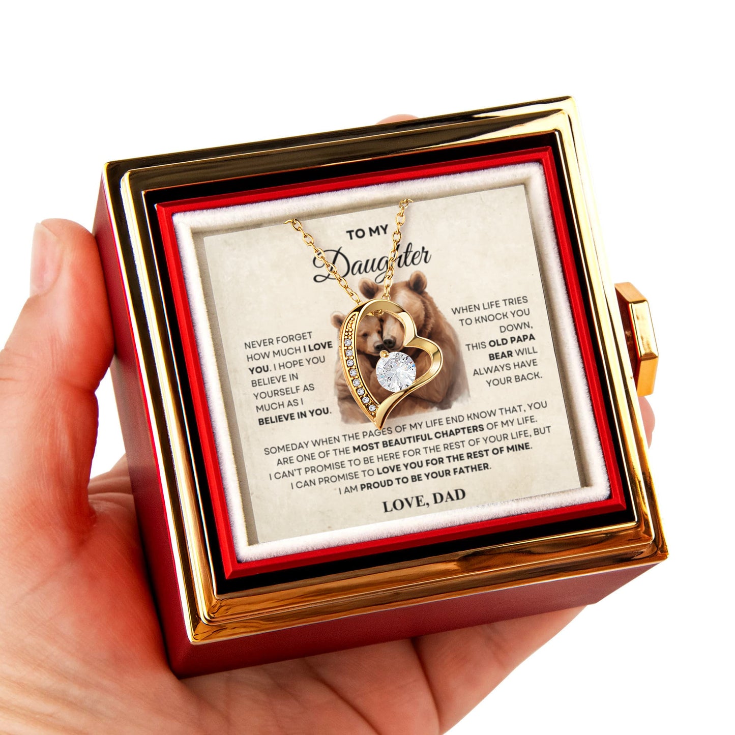 Daughter Necklace from Dad, Forever Love Pendant with Rotating Rose Box, Gift for Birthday, Valentines Day, Graduation, Christmas