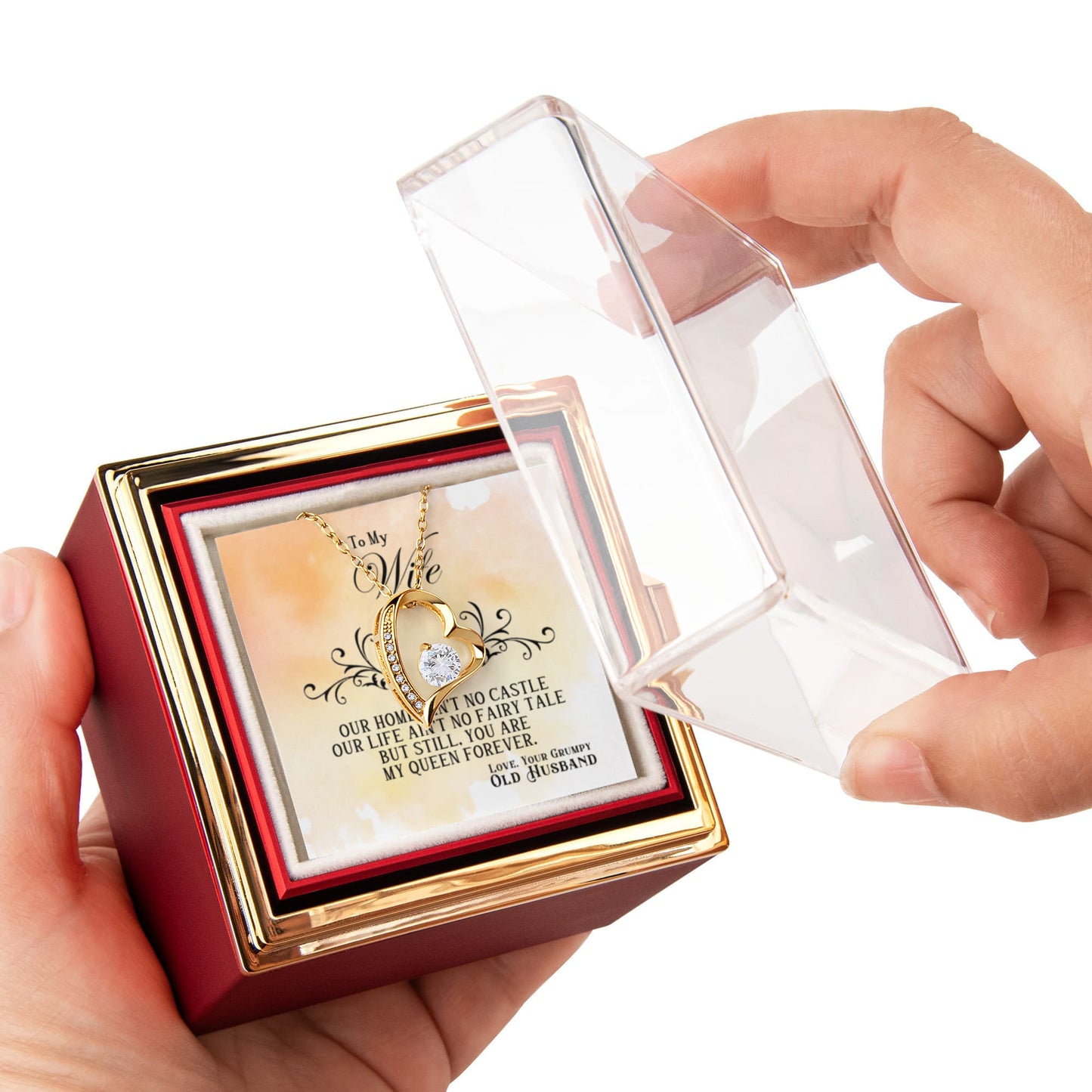 To my Wife Necklace from Husband, Forever Love Pendant with Rotating Rose Box, Gift for Anniversary, Valentines Day, Birthday, Christmas