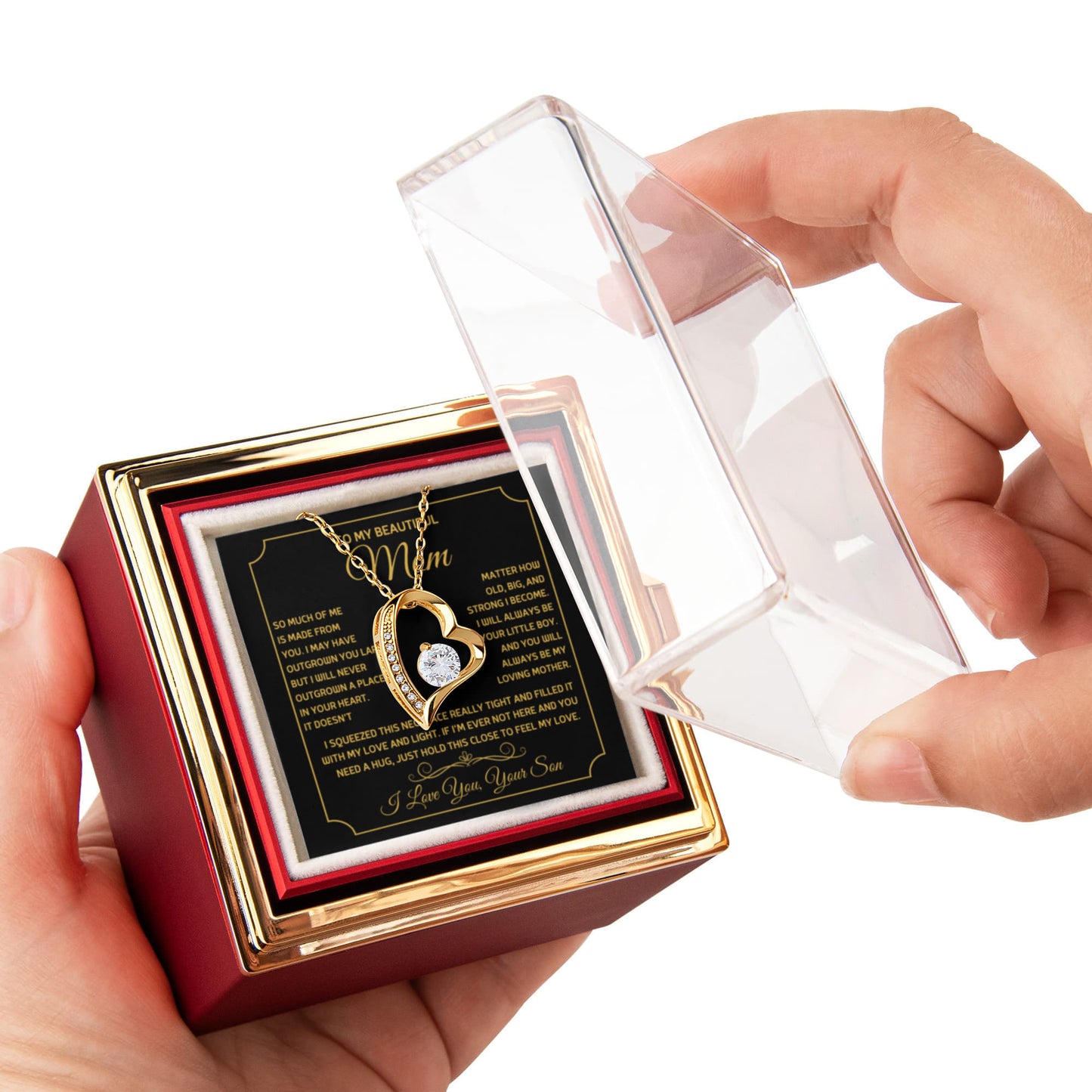 To my Mom Gift from son, Forever Love Necklace with Rotating Rose Box, Gift for mothers day, Valentines Day, Birthday