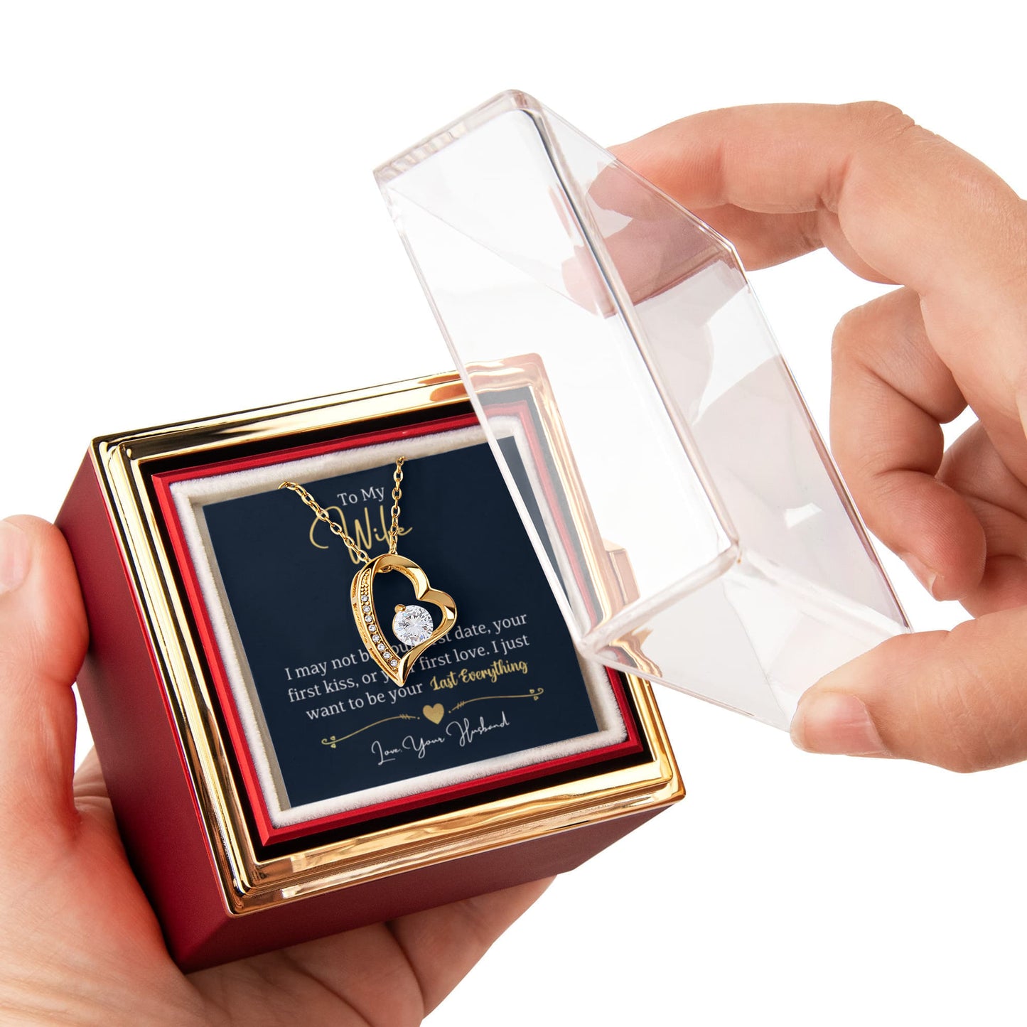 To my  Wife Necklace from Husband, Forever Love Pendant with Rotating Rose Box, Gift for Anniversary, Valentines Day, Birthday