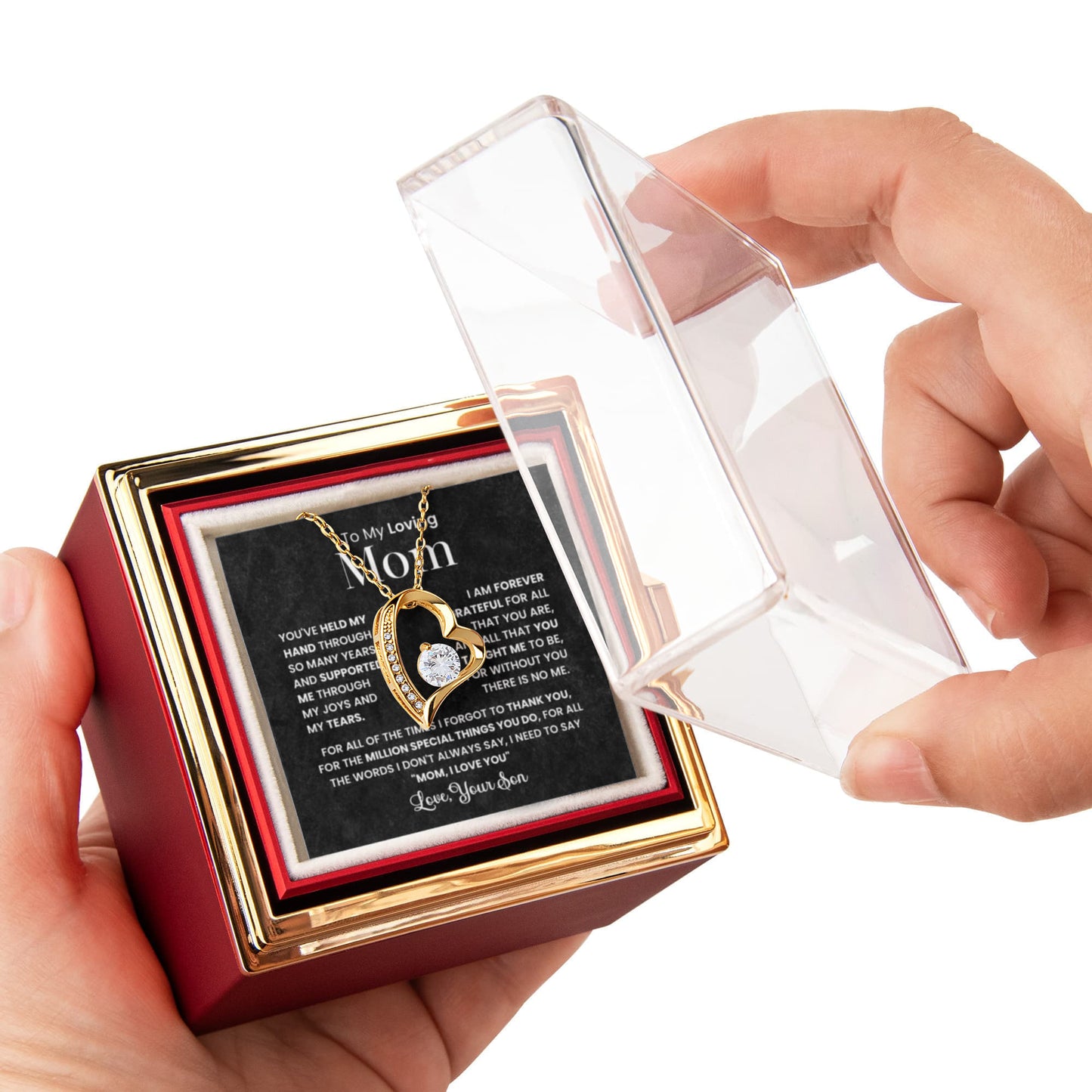 To my Mom Gift from son, Forever Love Necklace with Rotating Rose Box, Gift for mothers day, Valentines Day, Birthday