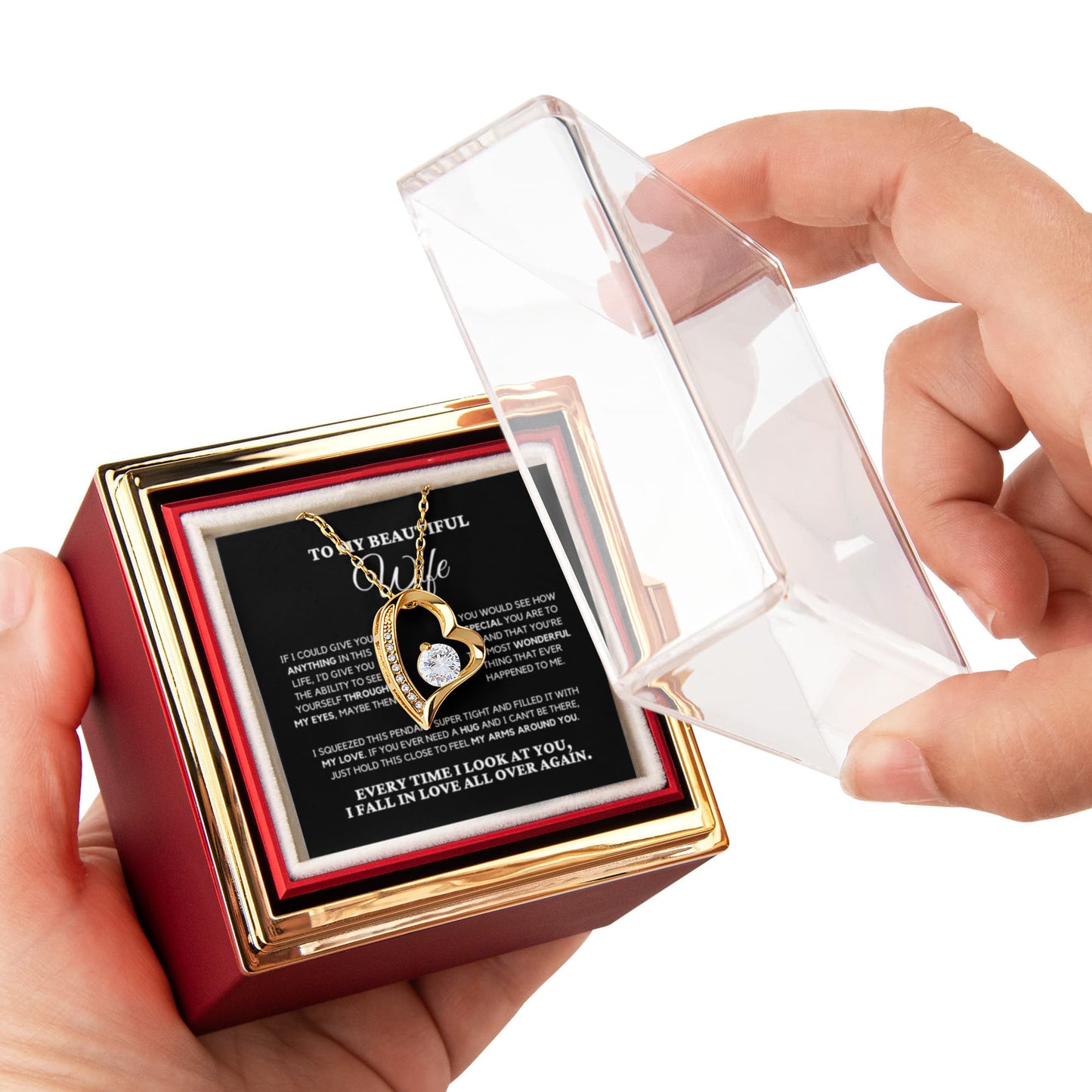 To my Soulmate Wife Necklace from Husband, Forever Love Pendant with Rotating Rose Box, Gift for Anniversary, Valentines Day, Birthday