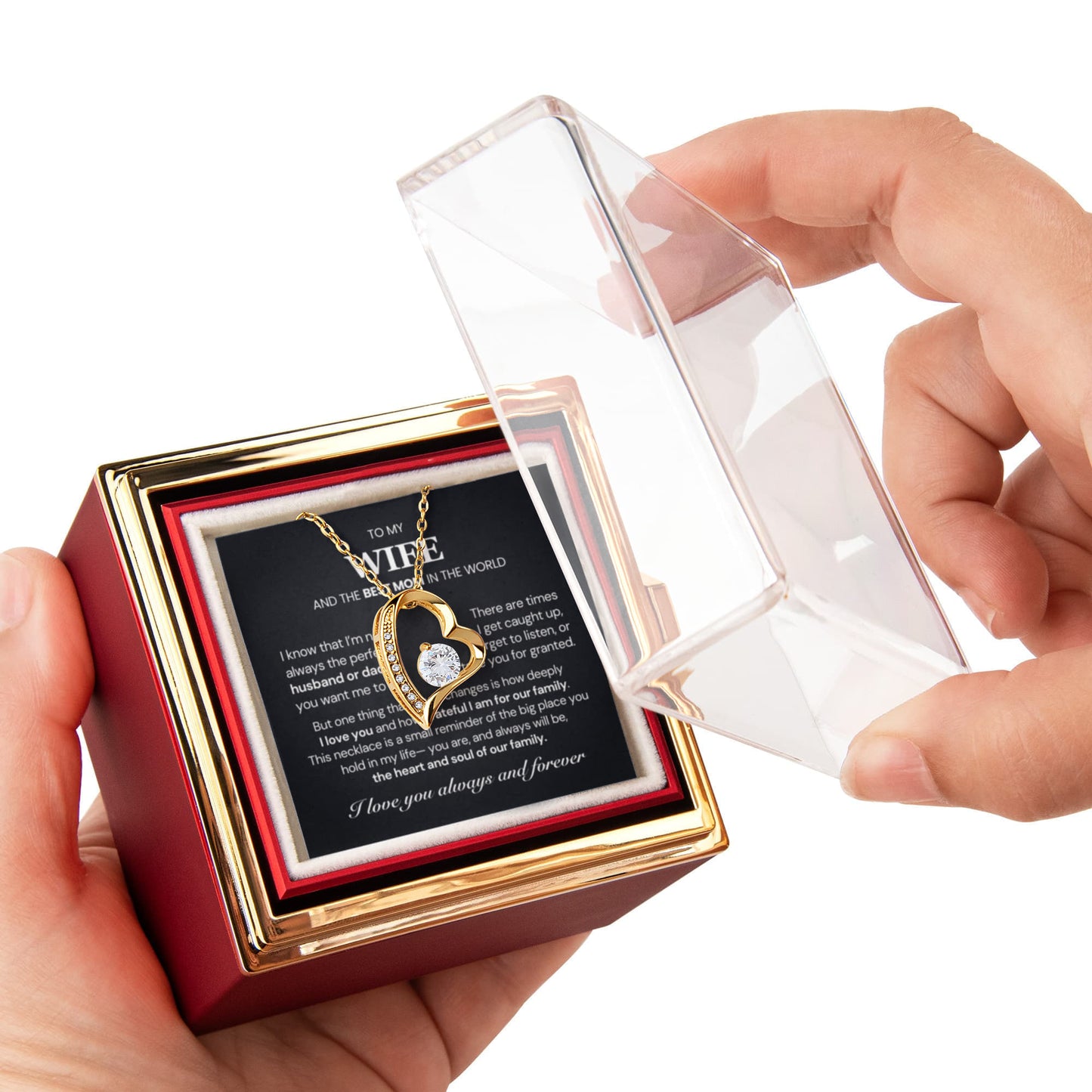 To my Wife Necklace from Husband, Forever Love Pendant with Rotating Rose Box, Gift for Mothers Day, Anniversary, Valentines Day, Birthday