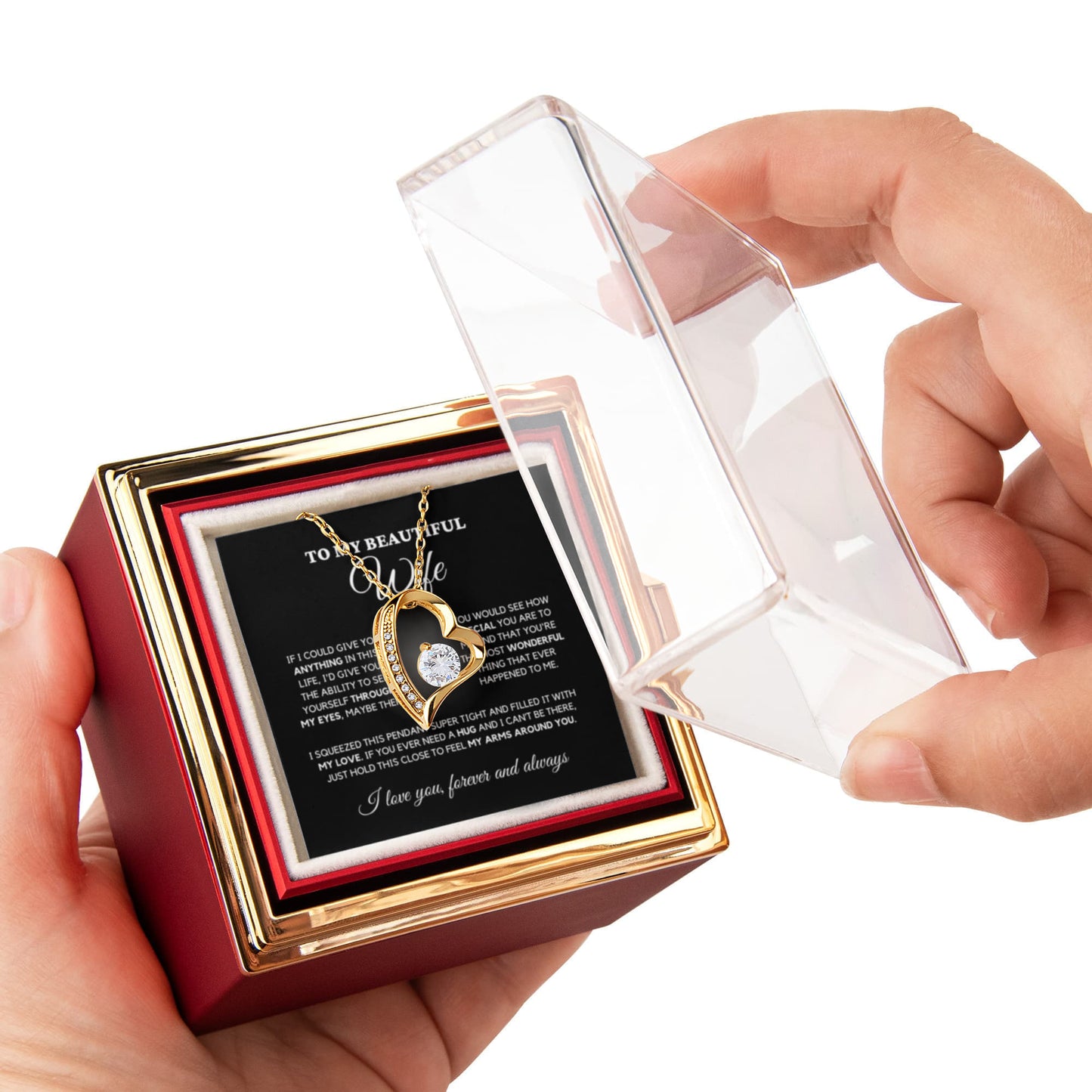 To my Soulmate Wife Necklace from Husband, Forever Love Pendant with Rotating Rose Box, Gift for Anniversary, Valentines Day, Birthday